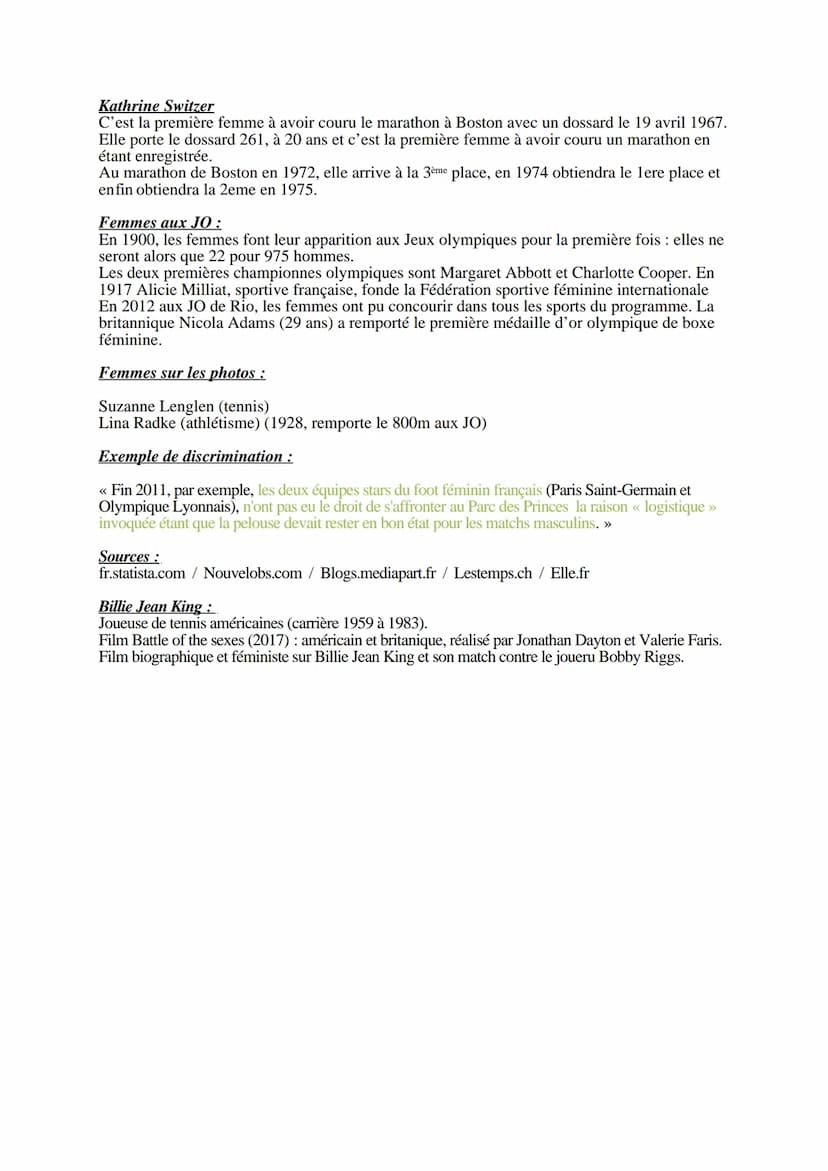 ORAL BREVET
J'ai choisi d'aborder le thème du sexisme dans le milieu du sport suite à un EPI réalisé en
cours j'ai remarqué que des élèves a