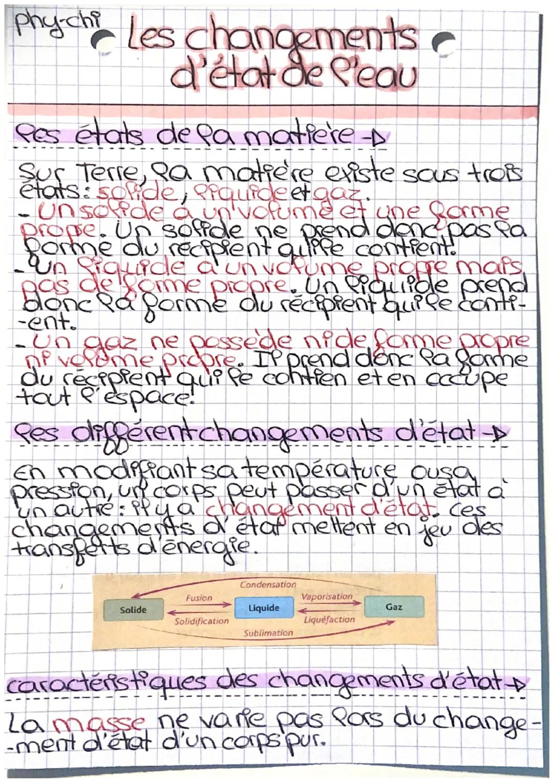 phyrch Les changements
d'état de l'eau

Pes états de pa matiere ->
proppe. Un
la
Sur Terre, la matière existe sous trois
états: solide, siqu