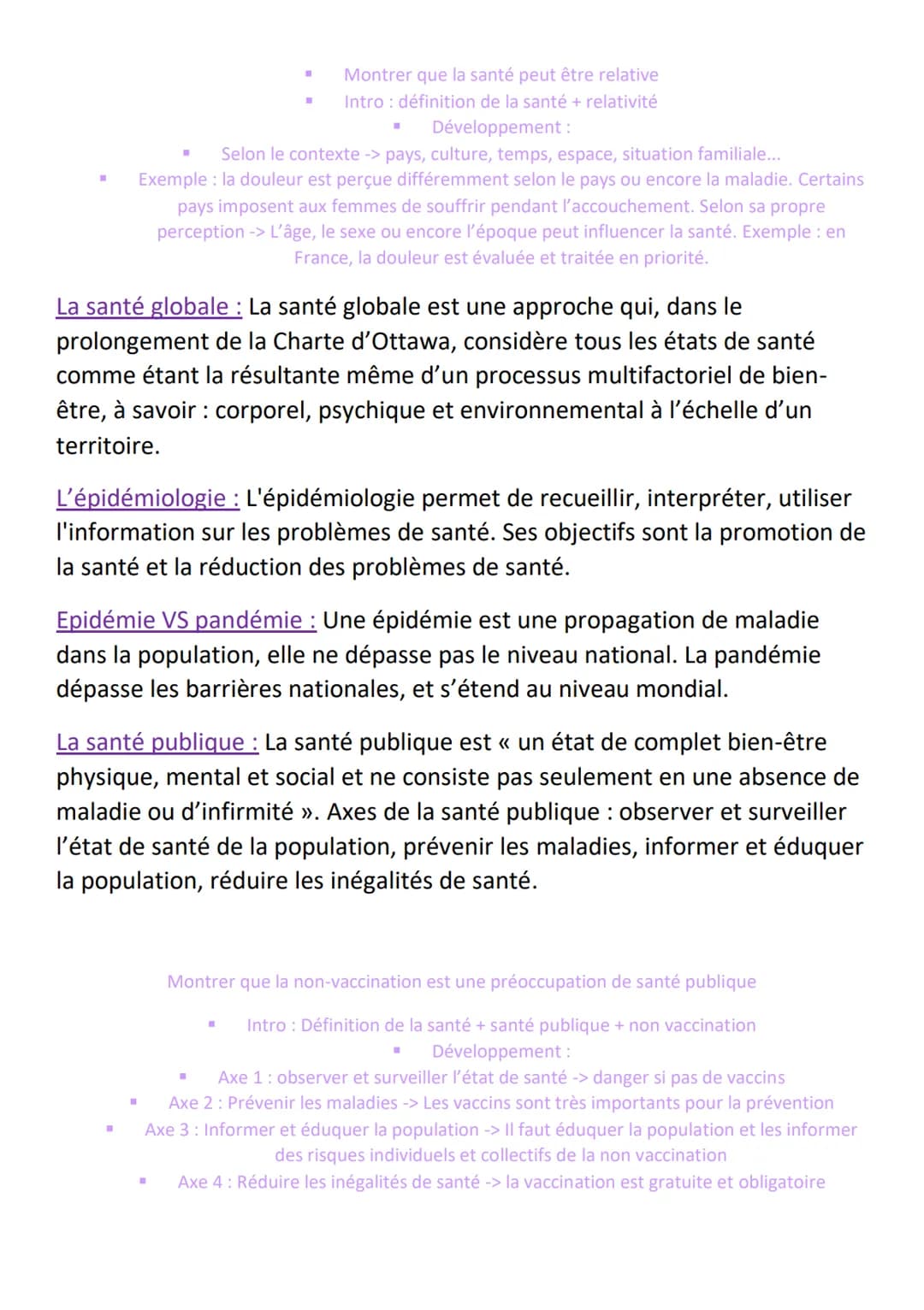 Séquence 1 : de la santé des individus à la santé de la population
La santé : Selon l'OMS, la santé est un état de complet bien-être physiqu