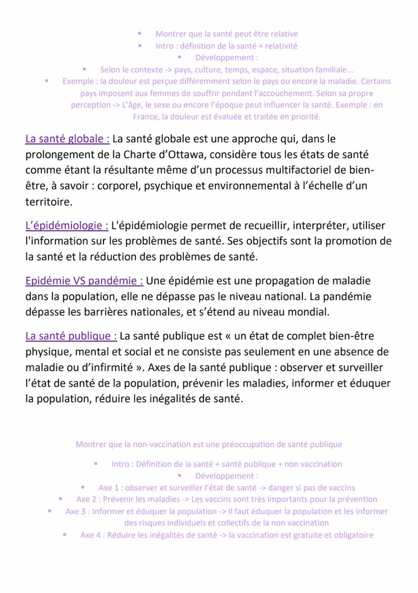 Séquence 1 : de la santé des individus à la santé de la population
La santé : Selon l'OMS, la santé est un état de complet bien-être physiqu