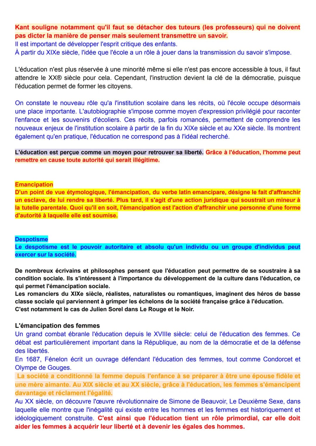 ÉDUCATION TRANSMISSION ET ÉMANCIPATION
L'éducation généralement exercée par les adultes sur les enfants pour leur donner les
facultés de rai