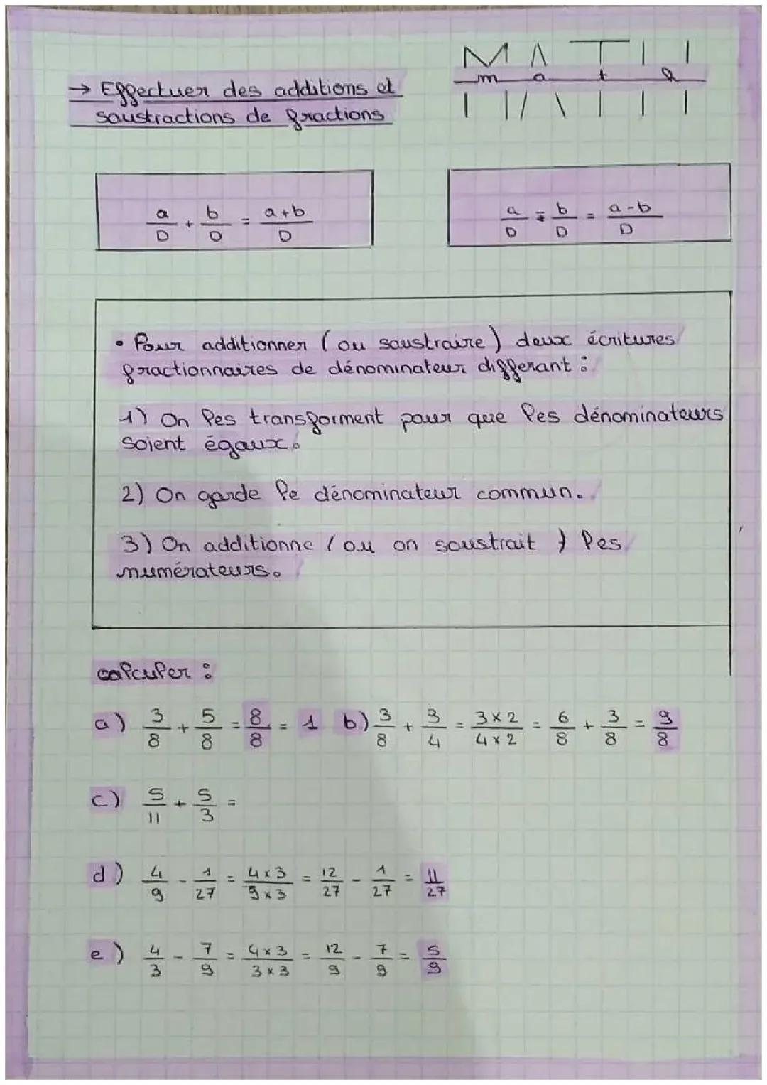 Exercices PDF sur les Fractions : Addition, Soustraction, Multiplication et Division