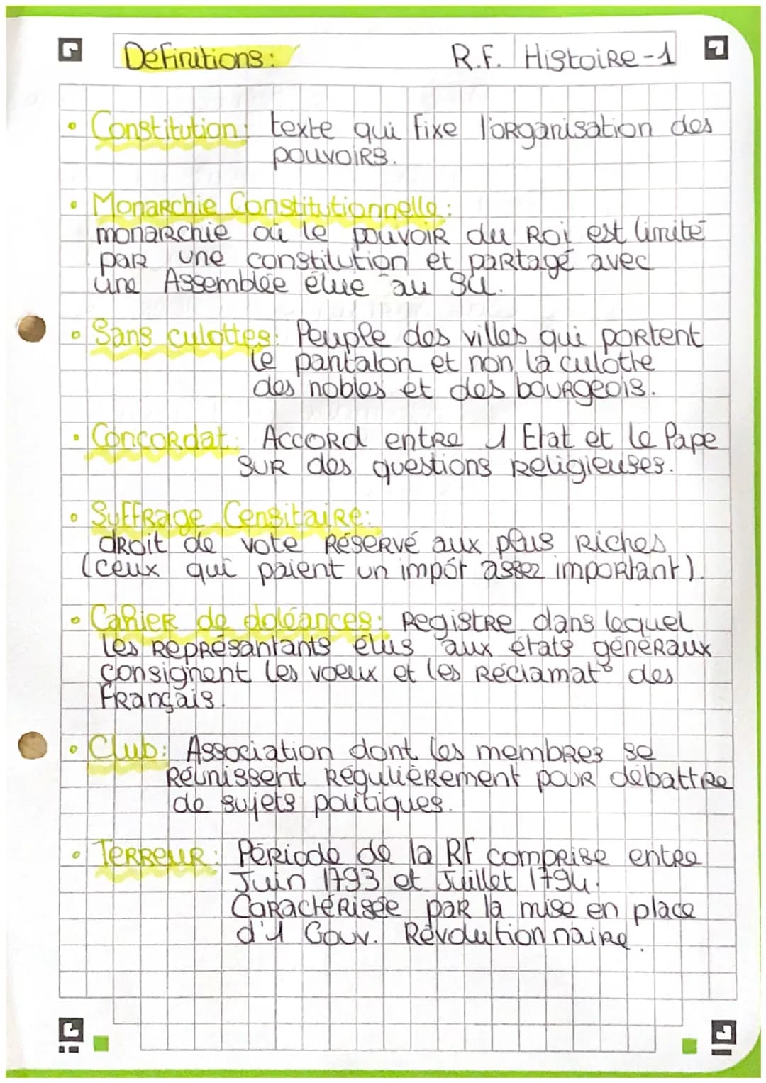 0
O
Definitions:
R.F. Histoire-17
Constitution; texte qui fixe l'organisation des
pouvoirs.
Monarchie Constitutionnelle:
monarchie où le pou