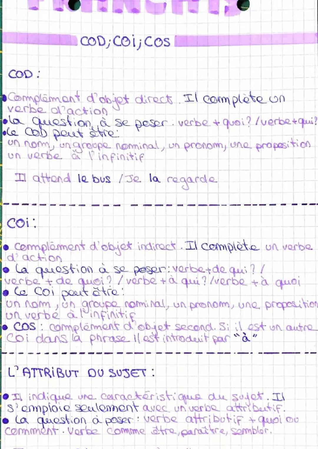 Exercices PDF sur COD, COI, COS et Attribut du Sujet pour CM2 et 6ème