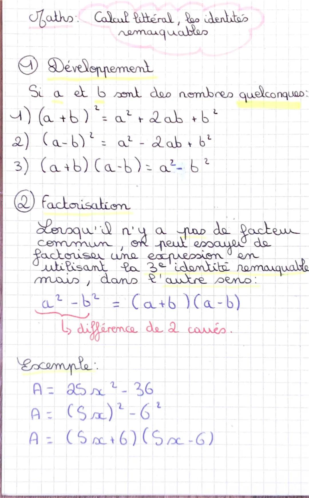Identités Remarquables 3ème: Exercice Corrigé PDF Simplifié