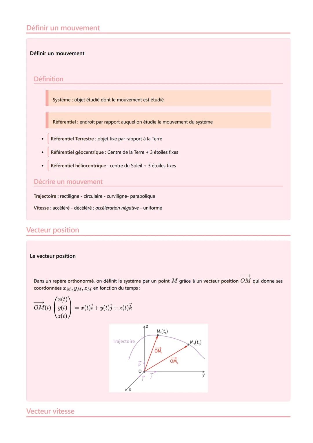 Définir un mouvement
Définir un mouvement
Définition
●
Système : objet étudié dont le mouvement est étudié
Référentiel : endroit par rapport