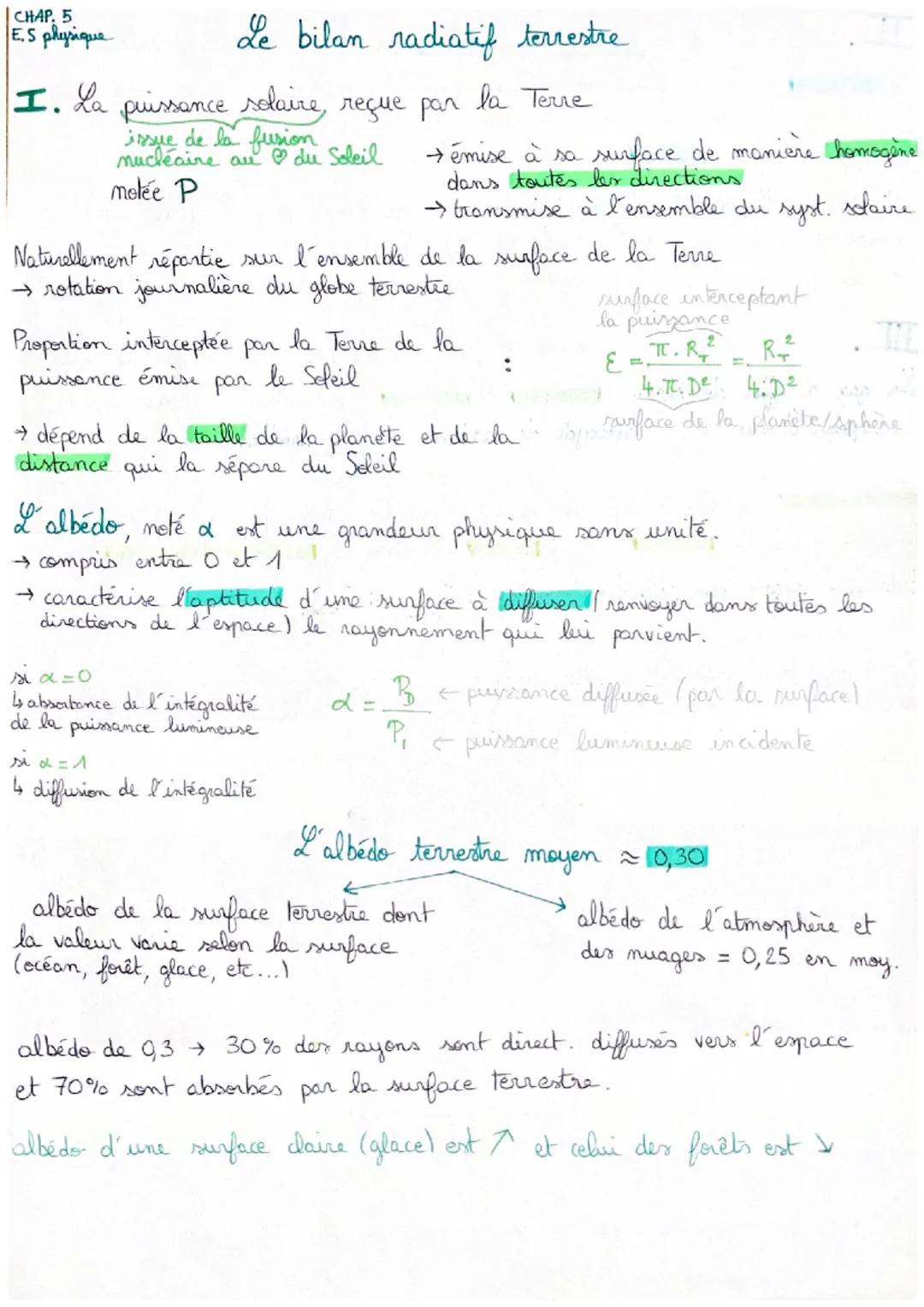 CHAP, 5
E.S physique

Le bilan radiatif terrestre

I. La puissance solaire, reçue par la Terre

issue de la fusion
nucléaire au du Soleil

m