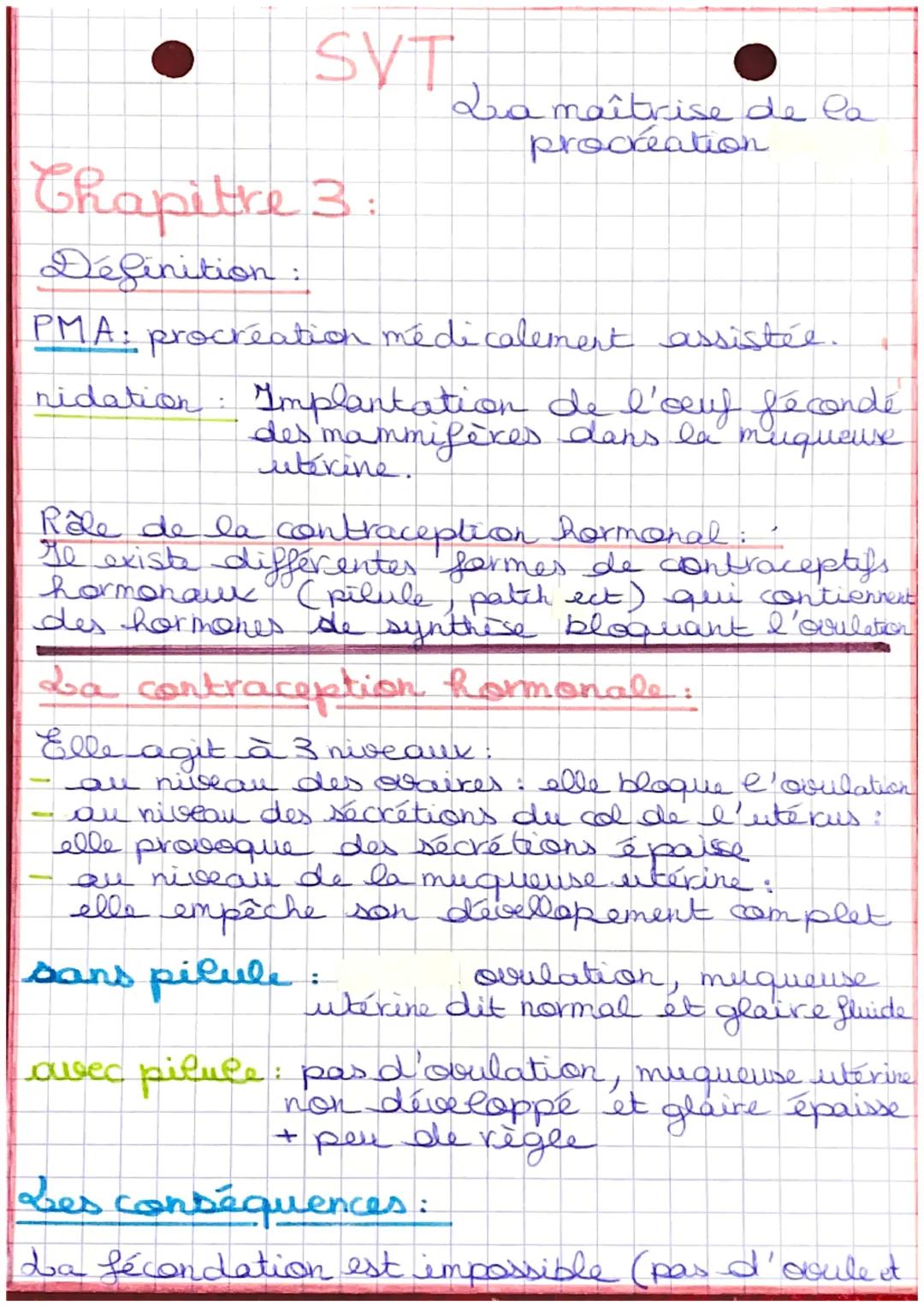 SVT
La maîtrise de la
procréation

Chapitre 3 :

Définition:

PMA: procréation médicalement assistée.

nidation: Implantation de l'oeuf féco