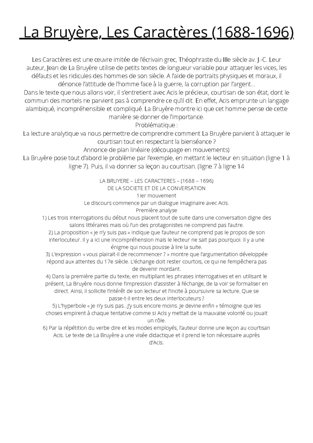 Les Caractères de La Bruyère - Analyse, Résumés et PDF