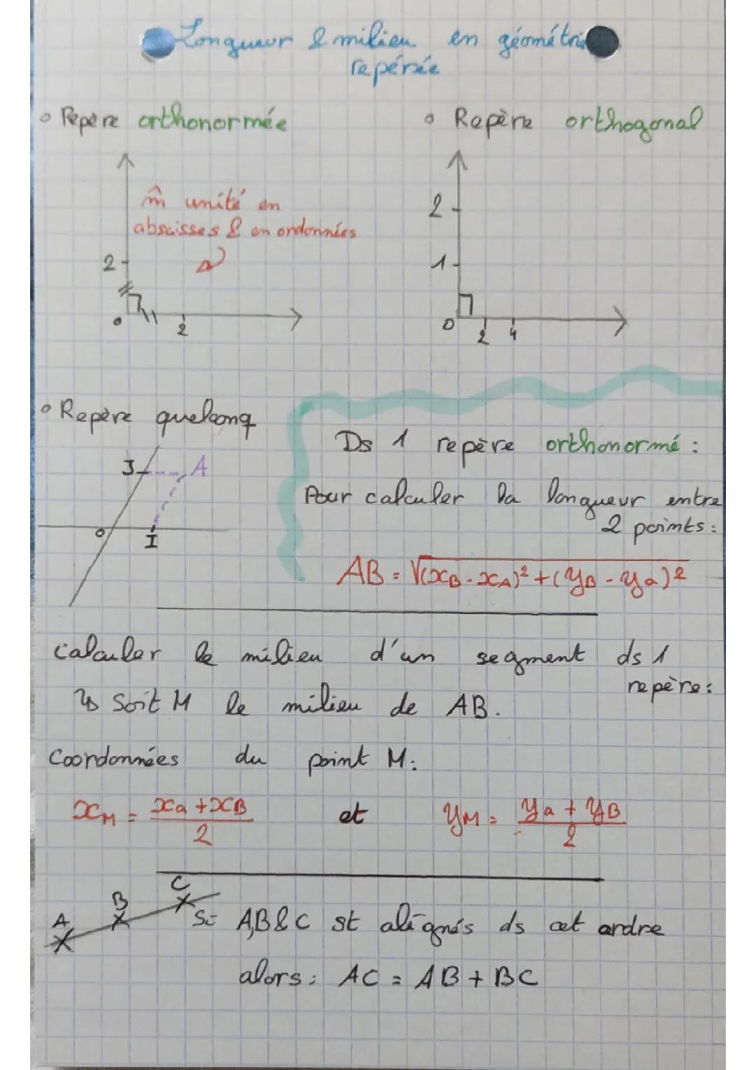 Calcul de Longueur et Milieu en Géométrie avec Repères