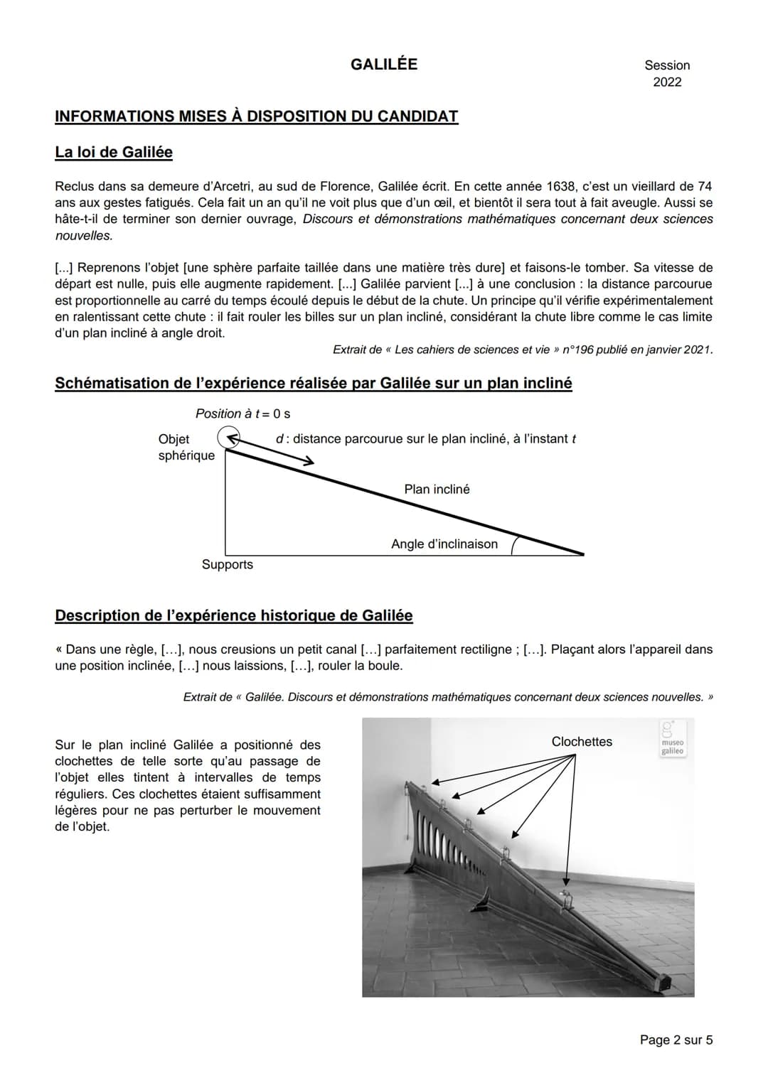 NOM :
GALILÉE
BACCALAURÉAT GÉNÉRAL
Épreuve pratique de l'enseignement de spécialité physique-chimie
Évaluation des Compétences Expérimentale