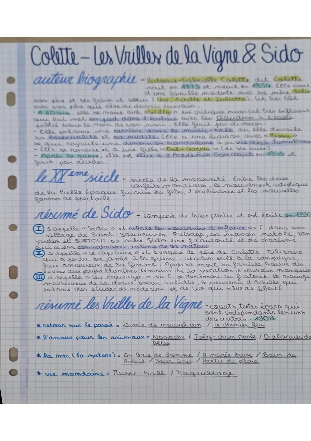 Fiche Colette tout à connaître dissertation