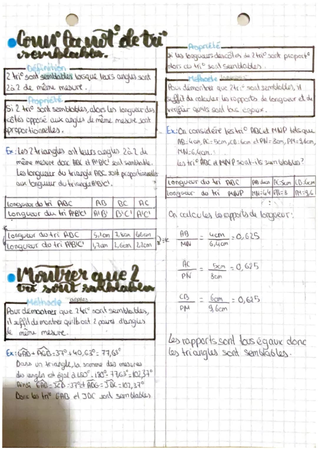 Chapitre
Triangle égaude Triangle semblables
Propriété
• Comm's extite fer p 3i 2 triangles sont égaux, dors teus
d'un triangle
Si
angles so