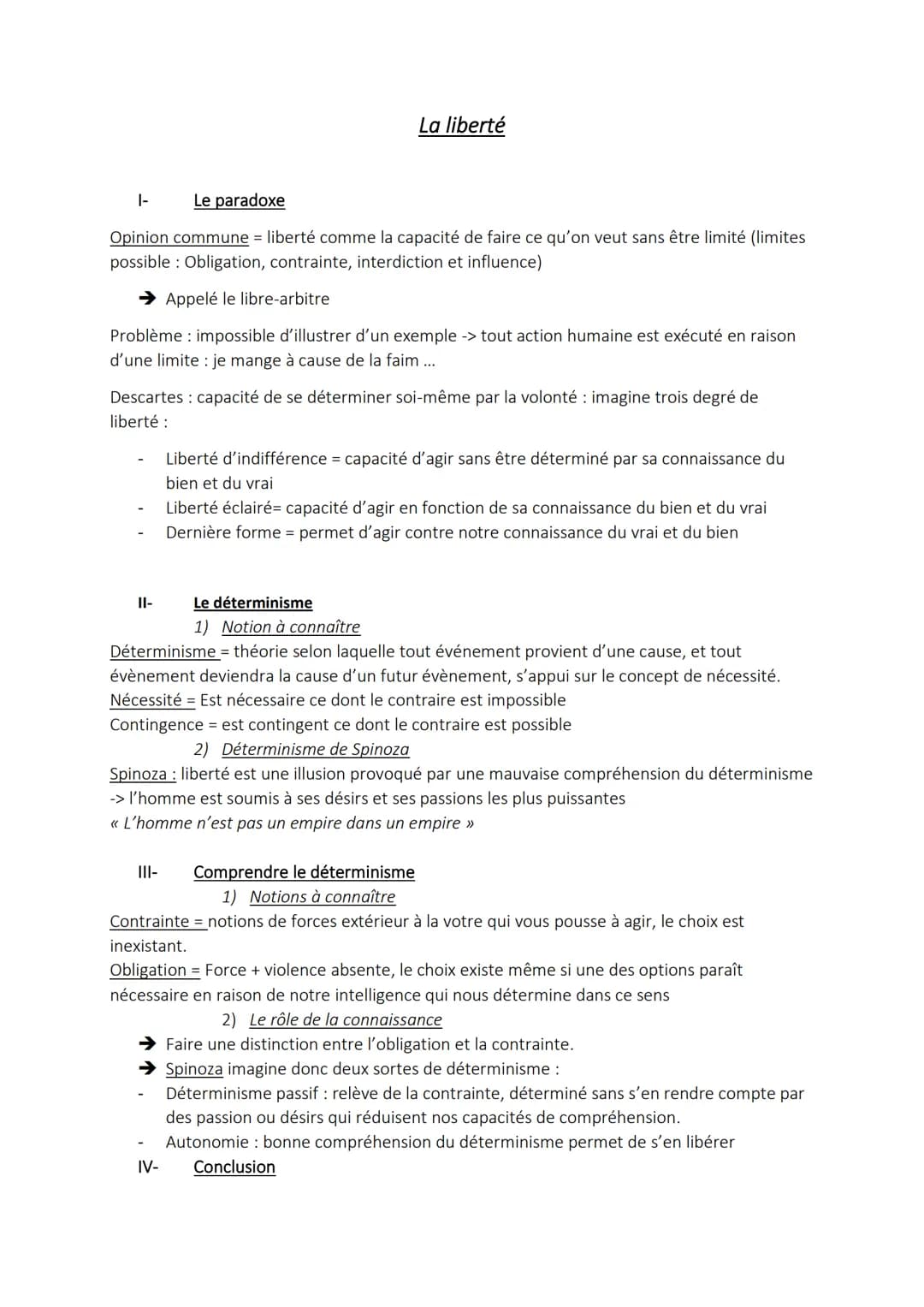 |-
Le paradoxe
Opinion commune = liberté comme la capacité de faire ce qu'on veut sans être limité (limites
possible: Obligation, contrainte