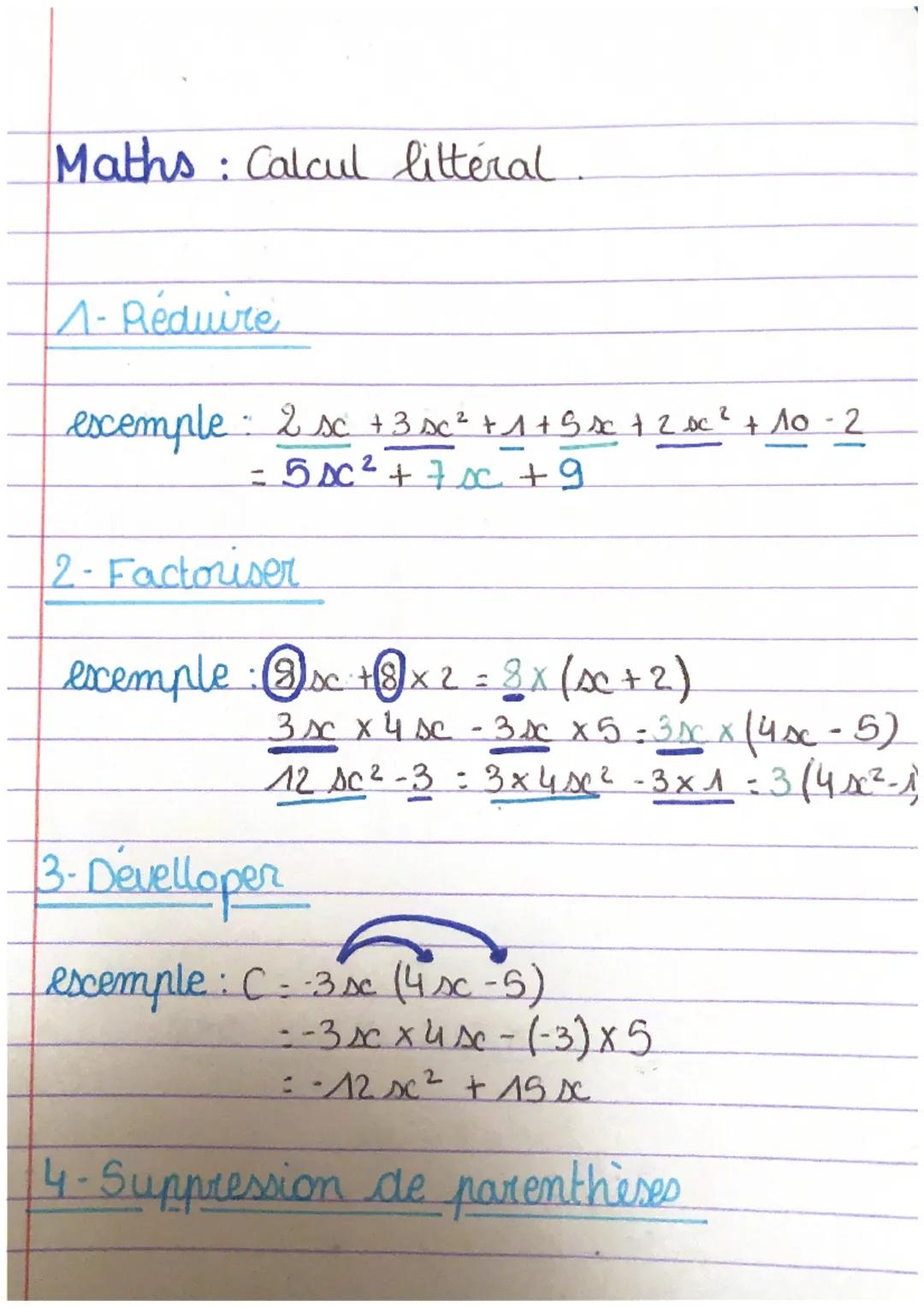 Maths: Calcul littéral.

A-Réduire

esxemple: 2 sc + 3 sc² + 1 + Ssc + 2 oc² + 10-2
=
2
= 5 sc² + 700 + 9

2-Factoriser

exemple: sc +8x2 = 