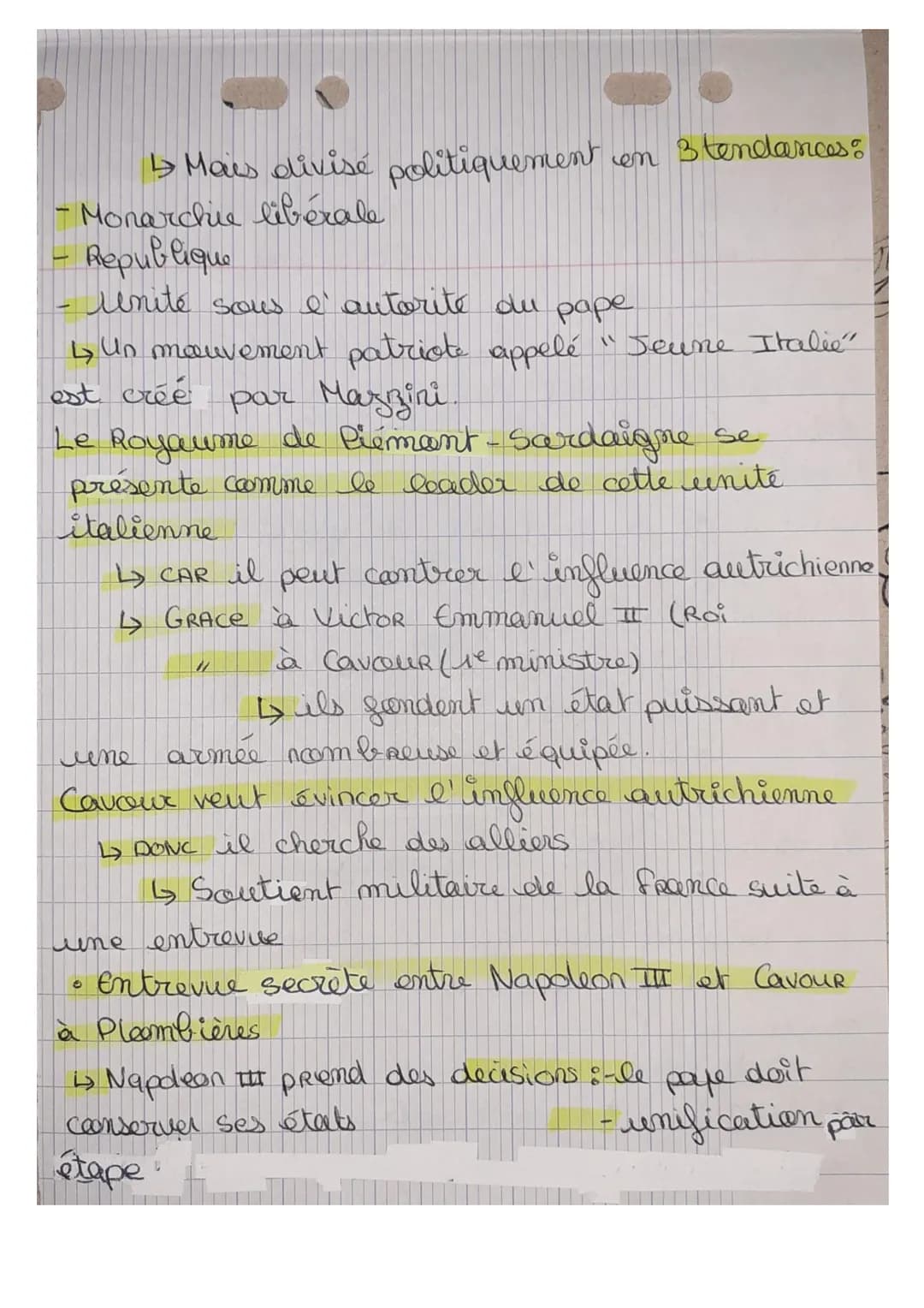 нече
histoire to
S
Th 3: Chap 38 La france et la construction de
nouveaux états par la guerre et la diplomatie
1858 rencontre à Plombière en