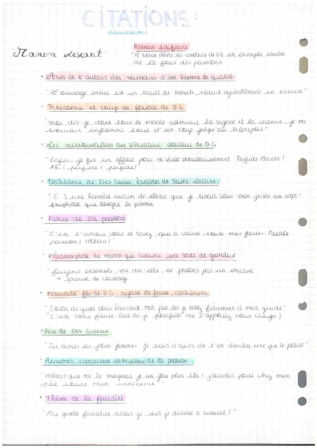 Citations Manon Lescaut pour ta Dissertation