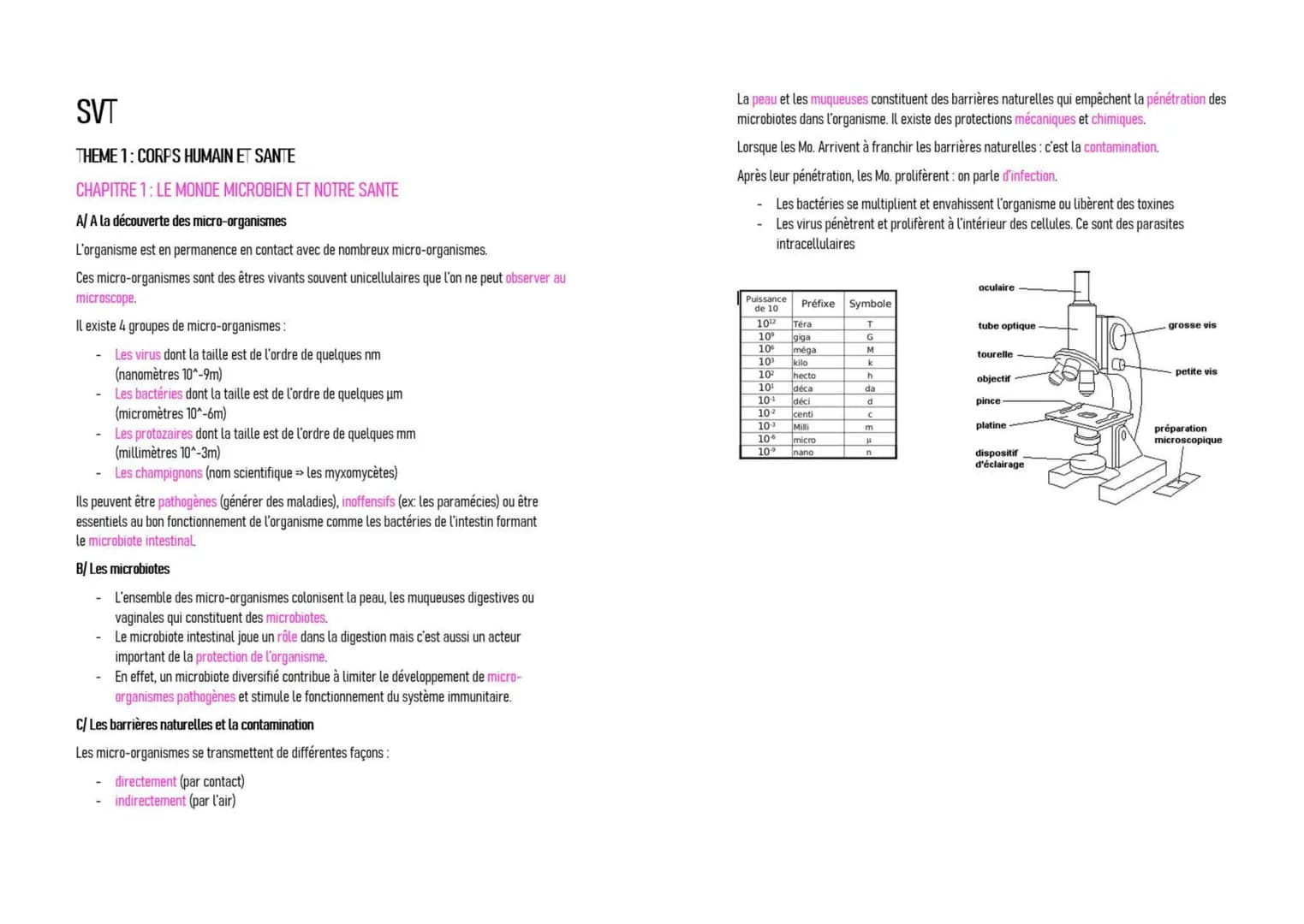 SVT
THEME 1: CORPS HUMAIN ET SANTE
CHAPITRE 1: LE MONDE MICROBIEN ET NOTRE SANTE
A/ A la découverte des micro-organismes
L'organisme est en 