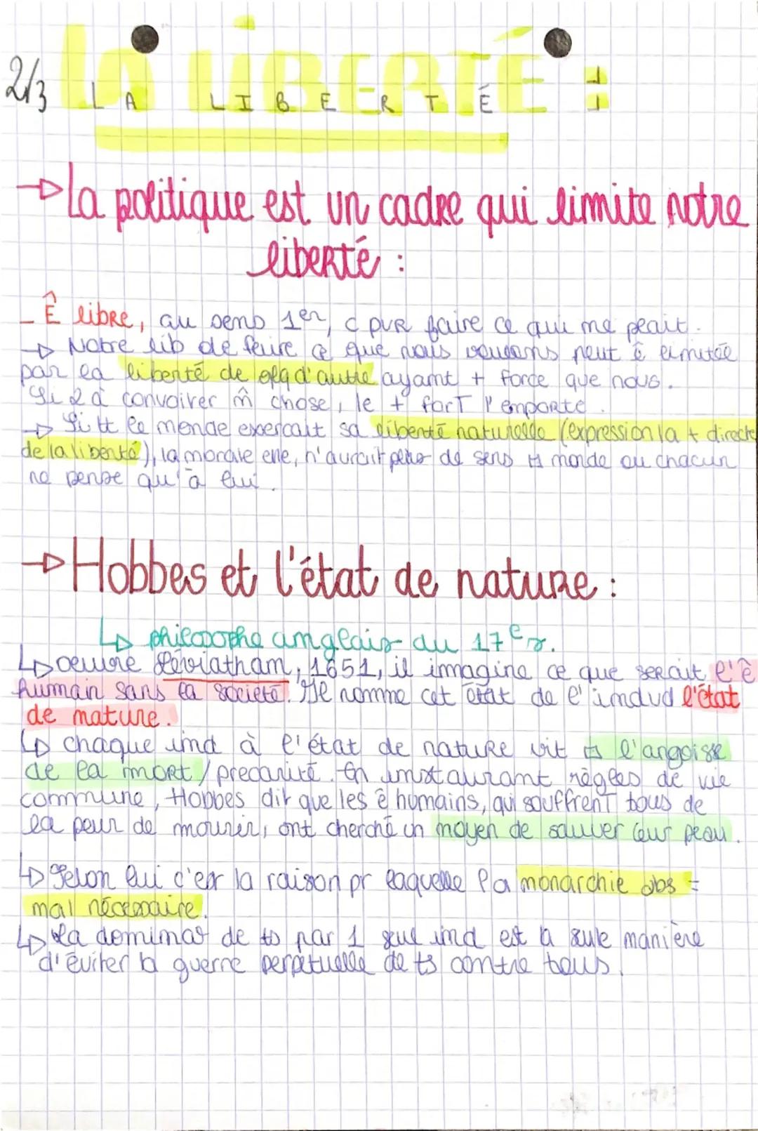 2/3
LIB E
RTE
La politique est un cadre qui limite notre
liberté :
E libre, au sens jer, c pur faire ce que me peart.
+ Notre lib de faire c