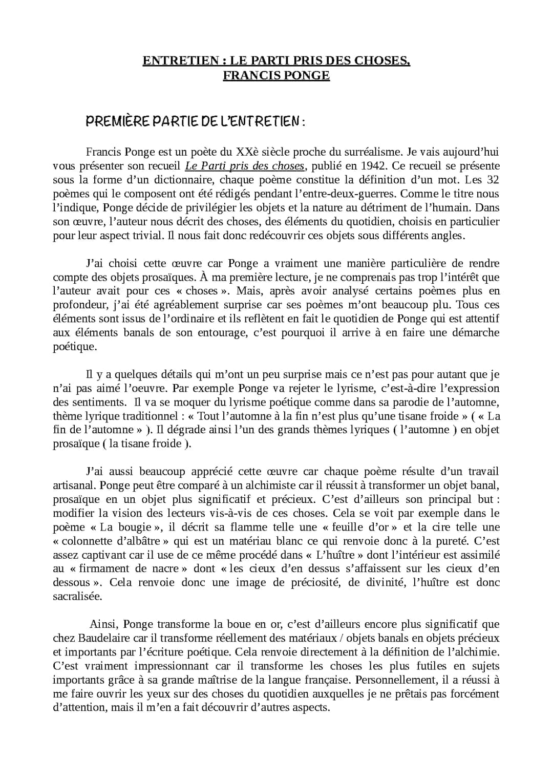 Analyse et Résumé : Le Parti pris des choses de Francis Ponge