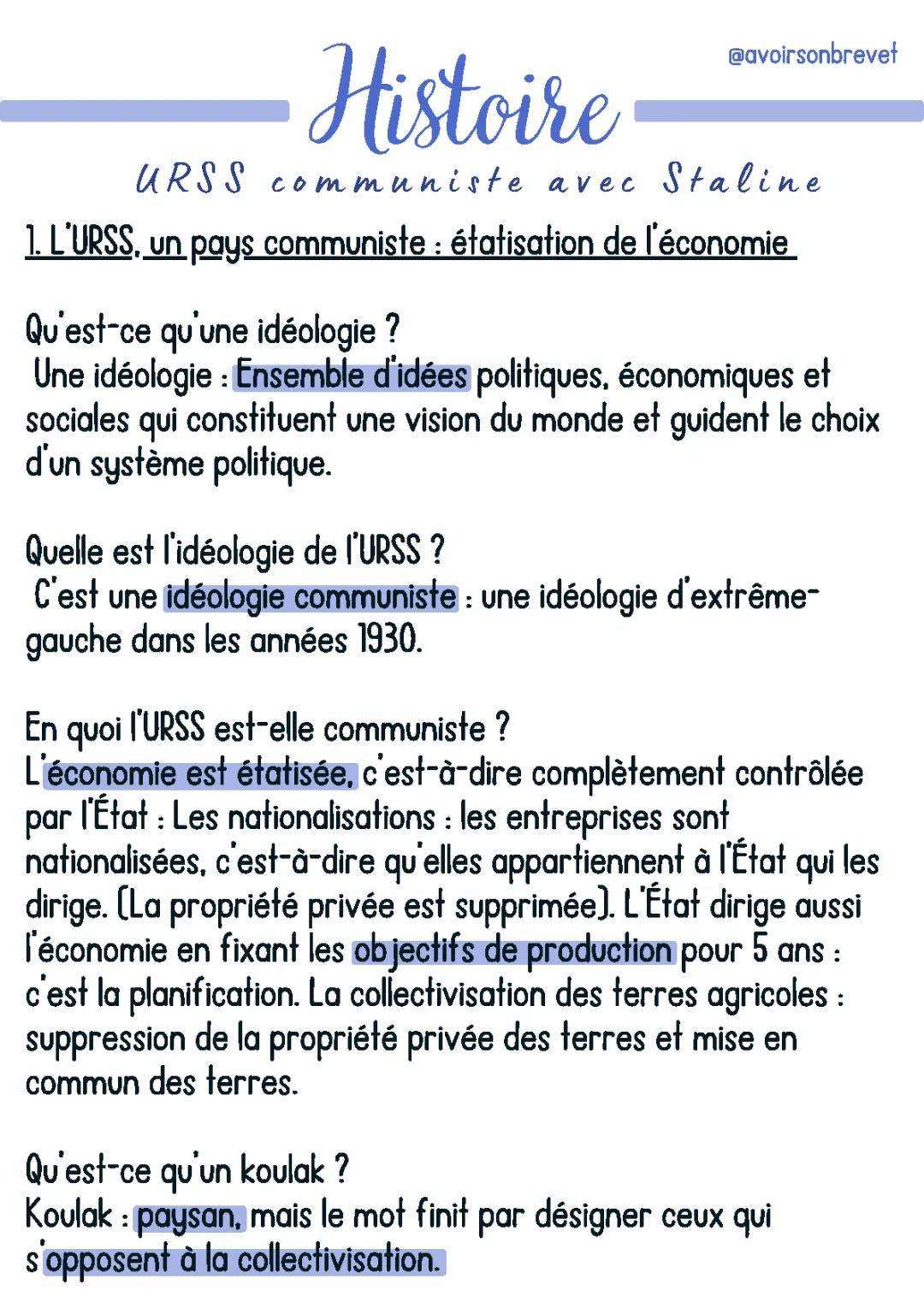 L'URSS sous Staline: Résumé et Transformations