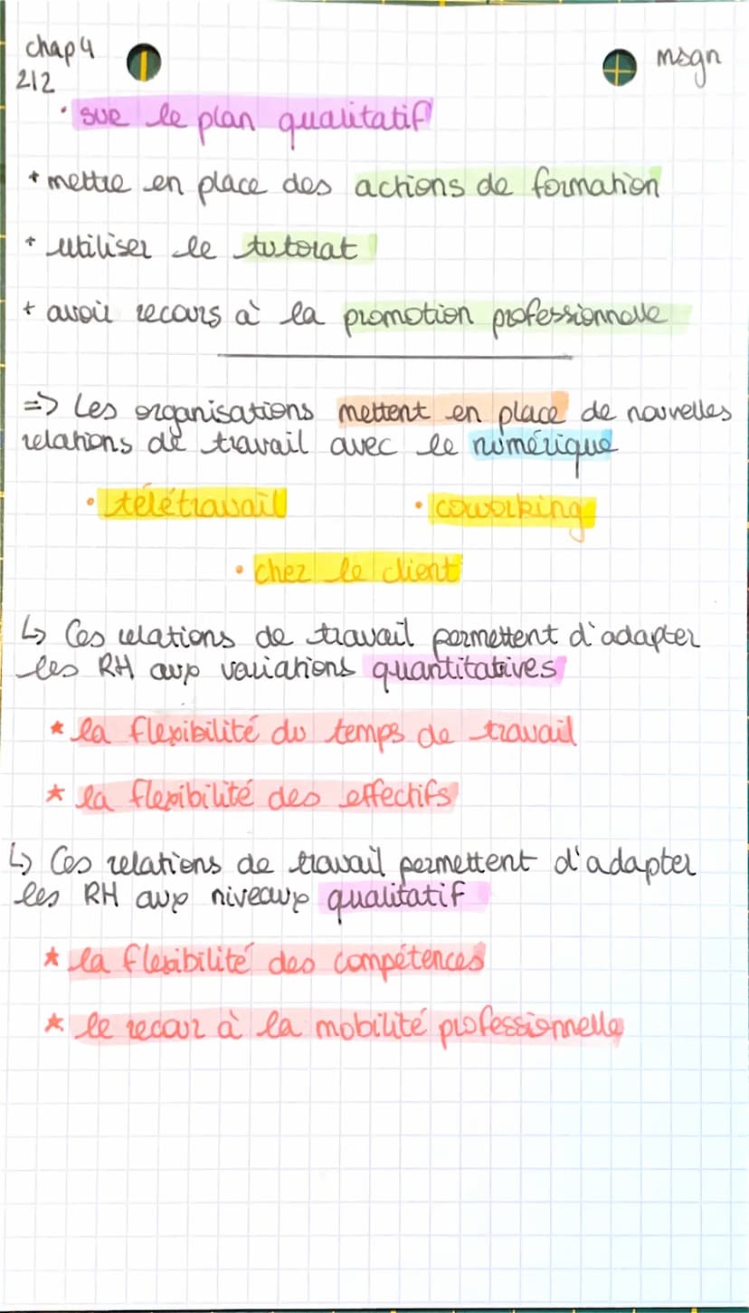 chap 4
112
la gestion previsionnelle des emplois et des
competences (GPEC) permet d'anticipee et d'adapter
les ressources humaines don't l'o