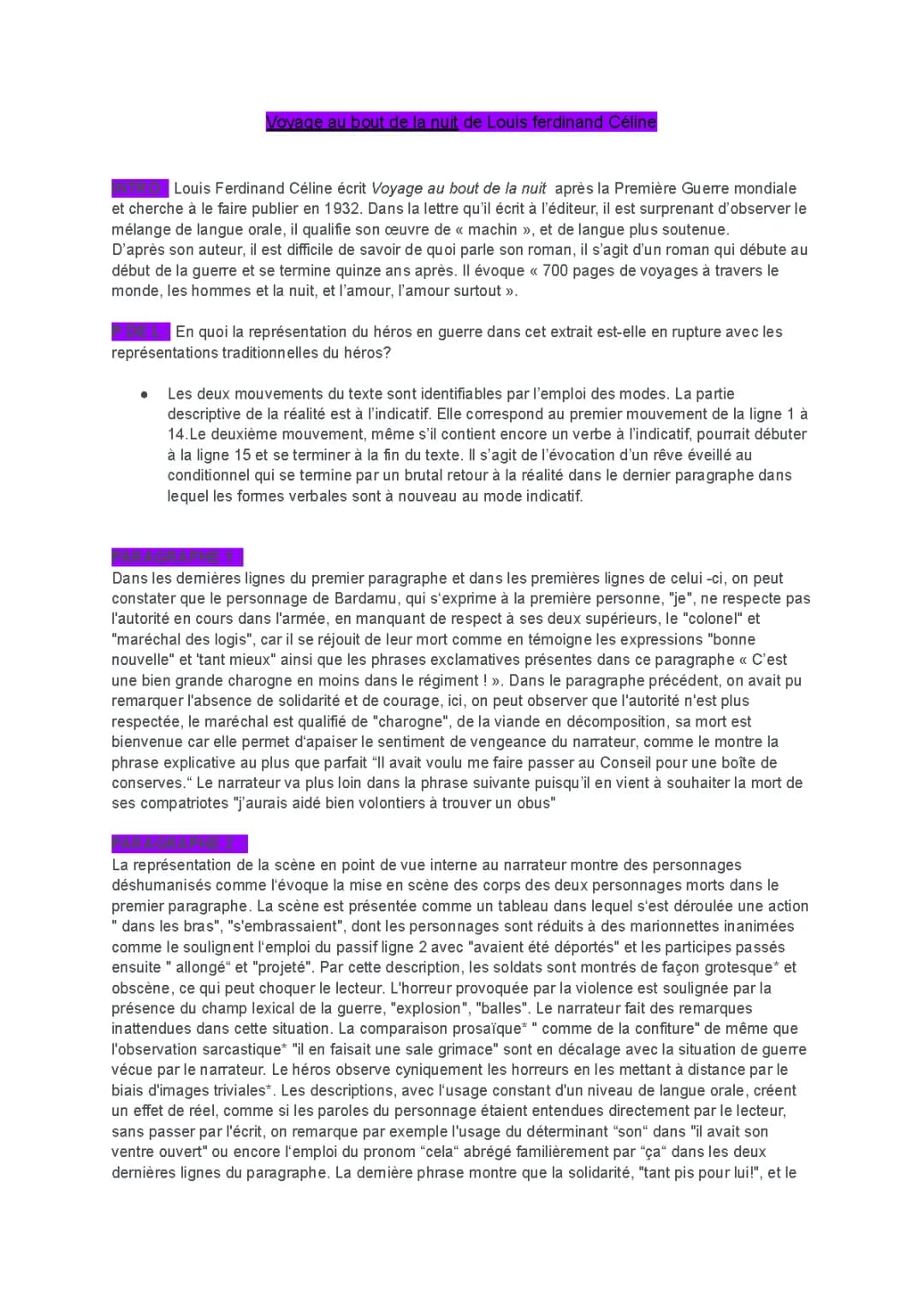 lecture linéaire :voyage au bout de la nuit 