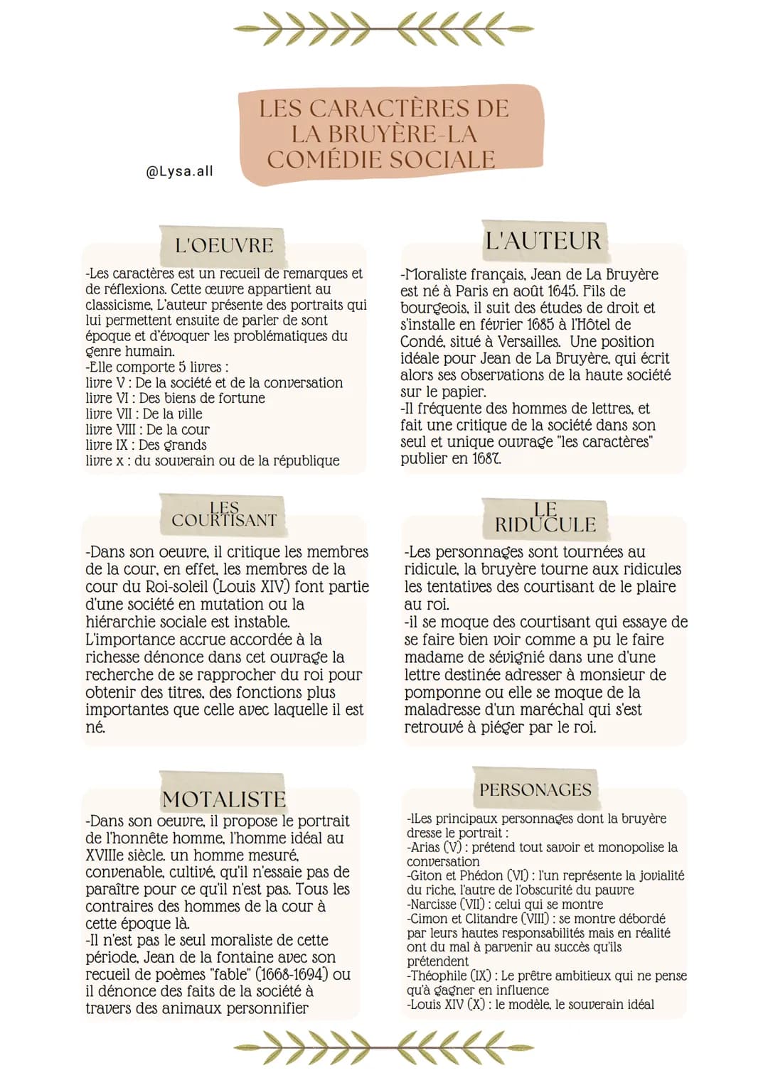 @Lysa.all
LES CARACTÈRES DE
LA BRUYÈRE-LA
COMÉDIE SOCIALE
L'OEUVRE
-Les caractères est un recueil de remarques et
de réflexions. Cette oeuvr