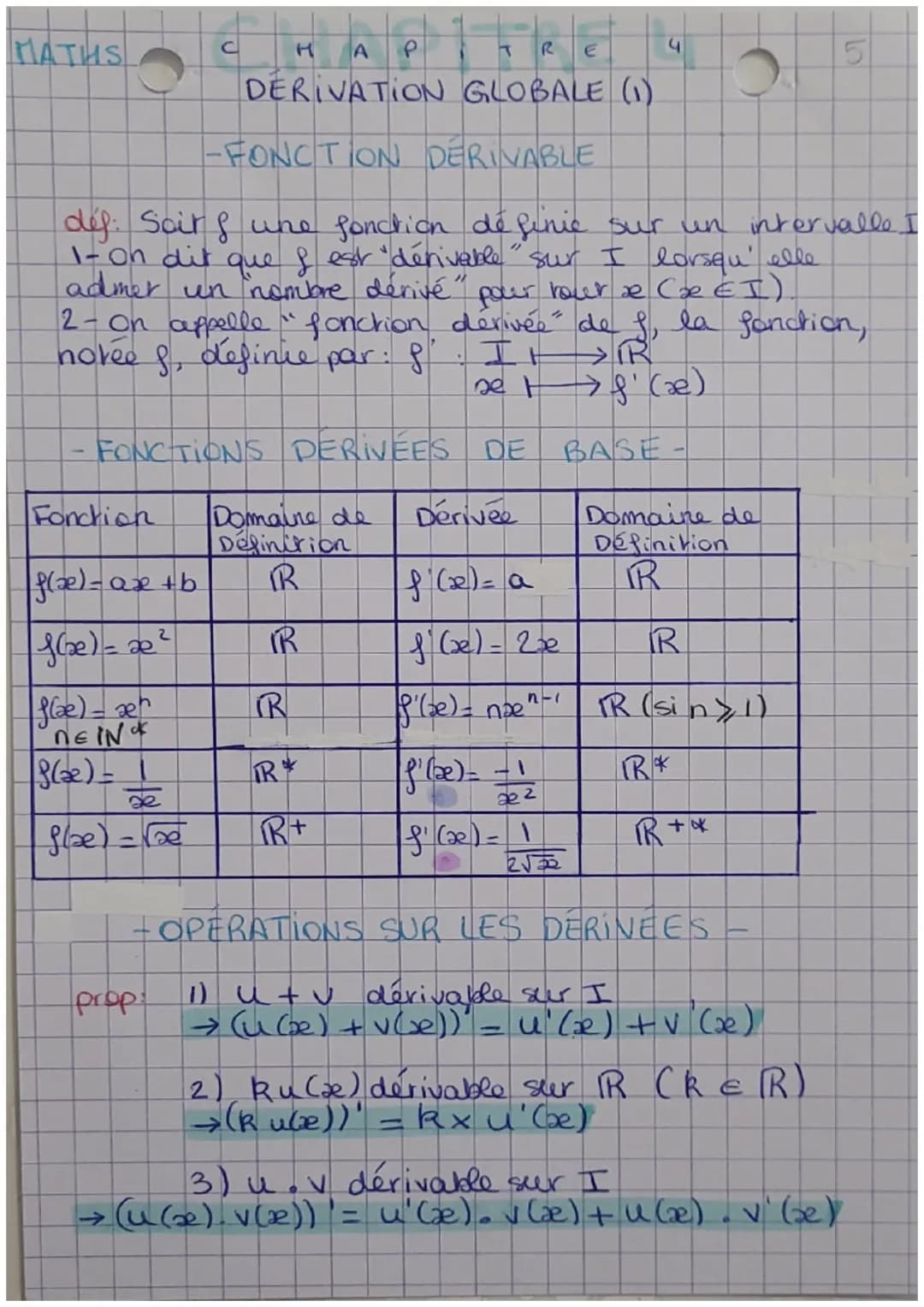 MATHS
▬▬▬▬▬▬▬▬▬▬▬▬▬▬▬▬▬
Fonction
f(x) = ax + b
f(xe) = a ²
f) h
NEIN
|8(ae) = 1
æ
flae) = re
C
HA
T
R
DERIVATION GLOBALE (1)
prop:
P
-FONCTI