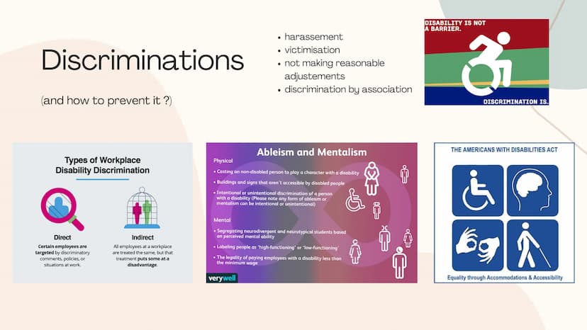 Disability
discriminations
Marie, Emma, Manon and Sacha
Def: (of a person) having a physical or mental condition that limits their movements