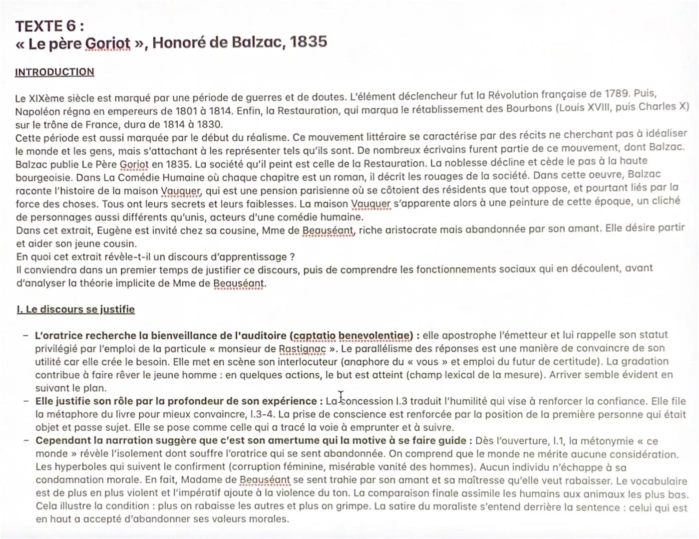 TEXTE 6:
<< Le père Goriot », Honoré de Balzac, 1835
INTRODUCTION
Le XIXème siècle est marqué par une période de guerres et de doutes. L'élé
