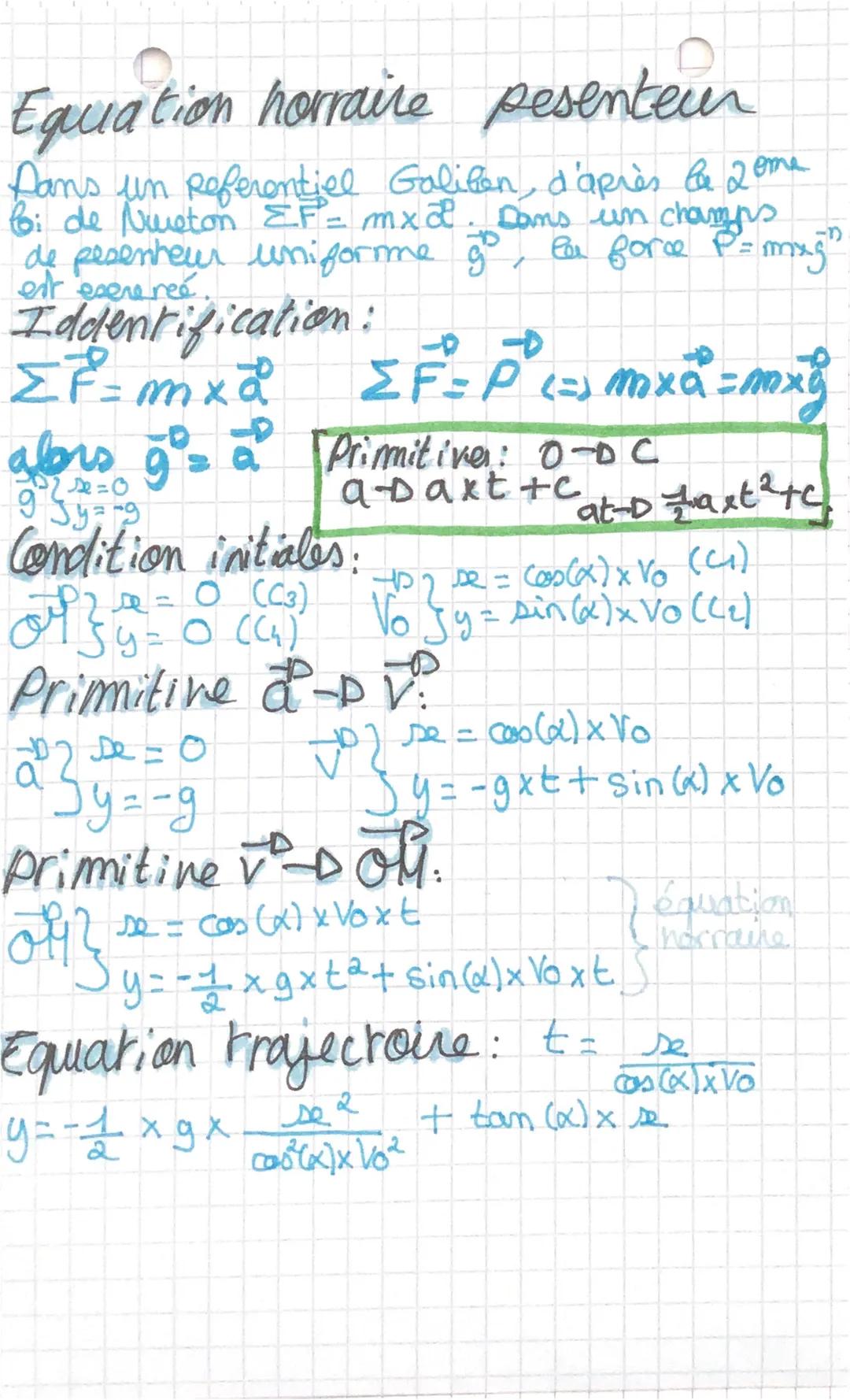 Equation horraine pesenteur
Dans un Referentiel Galifen, d'après le 2ome
bi de Nureton EF = mxd. Dans un champs
de pesenheur uniforme go, la