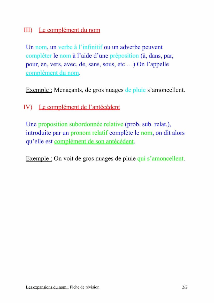 Les expansions du nom
Fiche de révision
Un groupe nominal (GN) est un groupe de mots dont le noyau
est un nom.
Le GN minimal se compose d'un