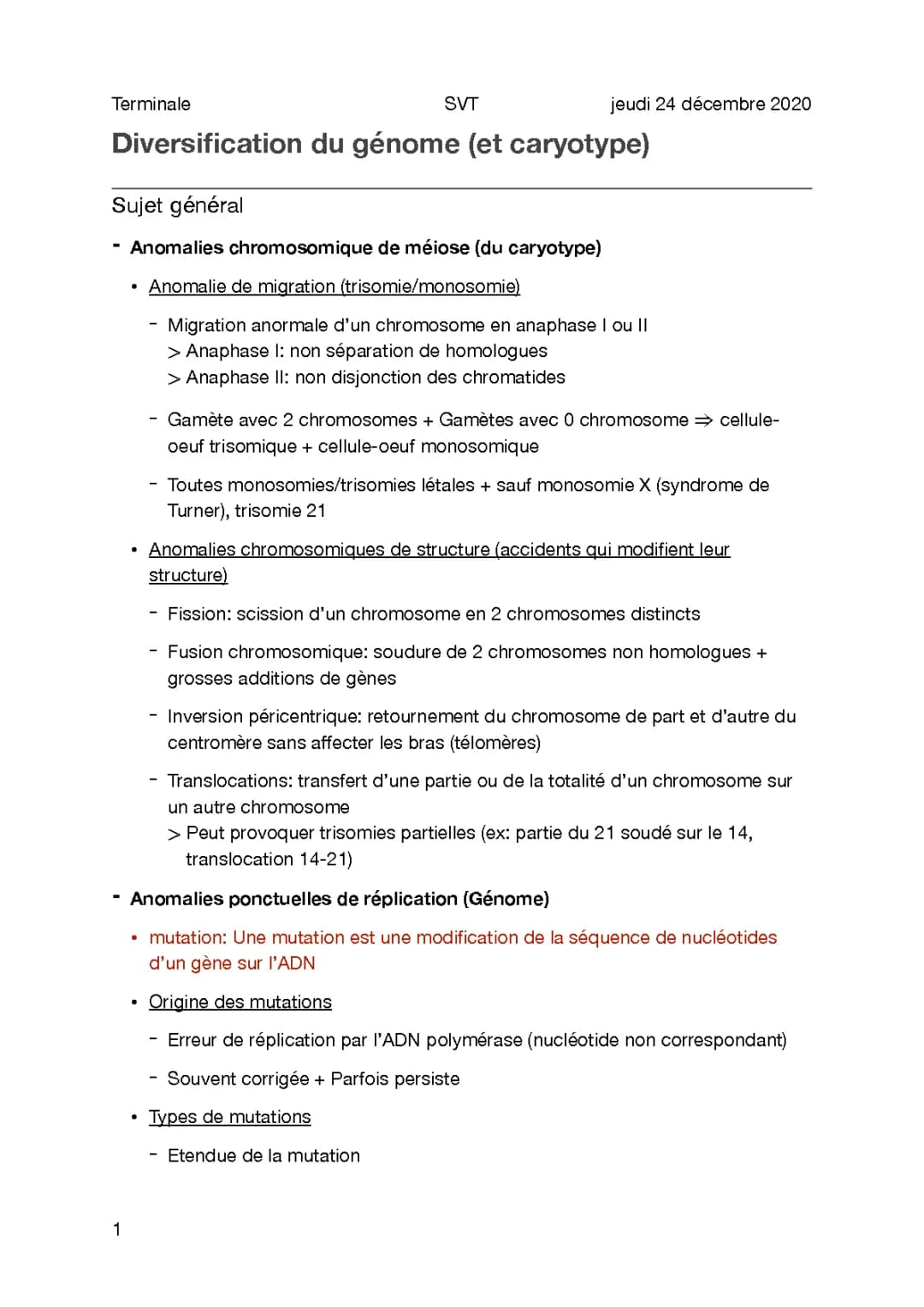 Cours 1.1 - Diversification du génome