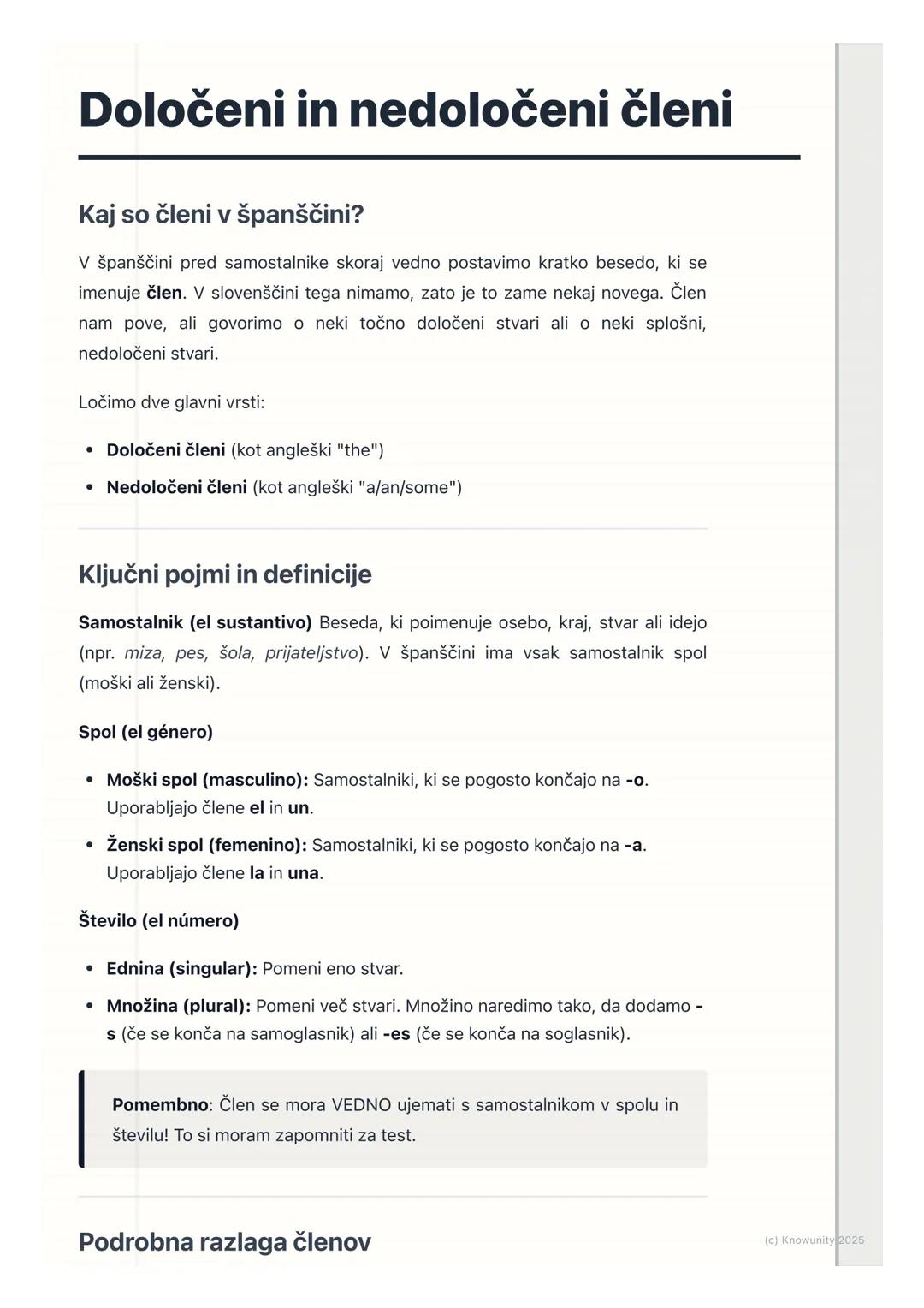 # Določeni in nedoločeni členi

Kaj so členi v španščini?

V španščini pred samostalnike skoraj vedno postavimo kratko besedo, ki se
imenuje