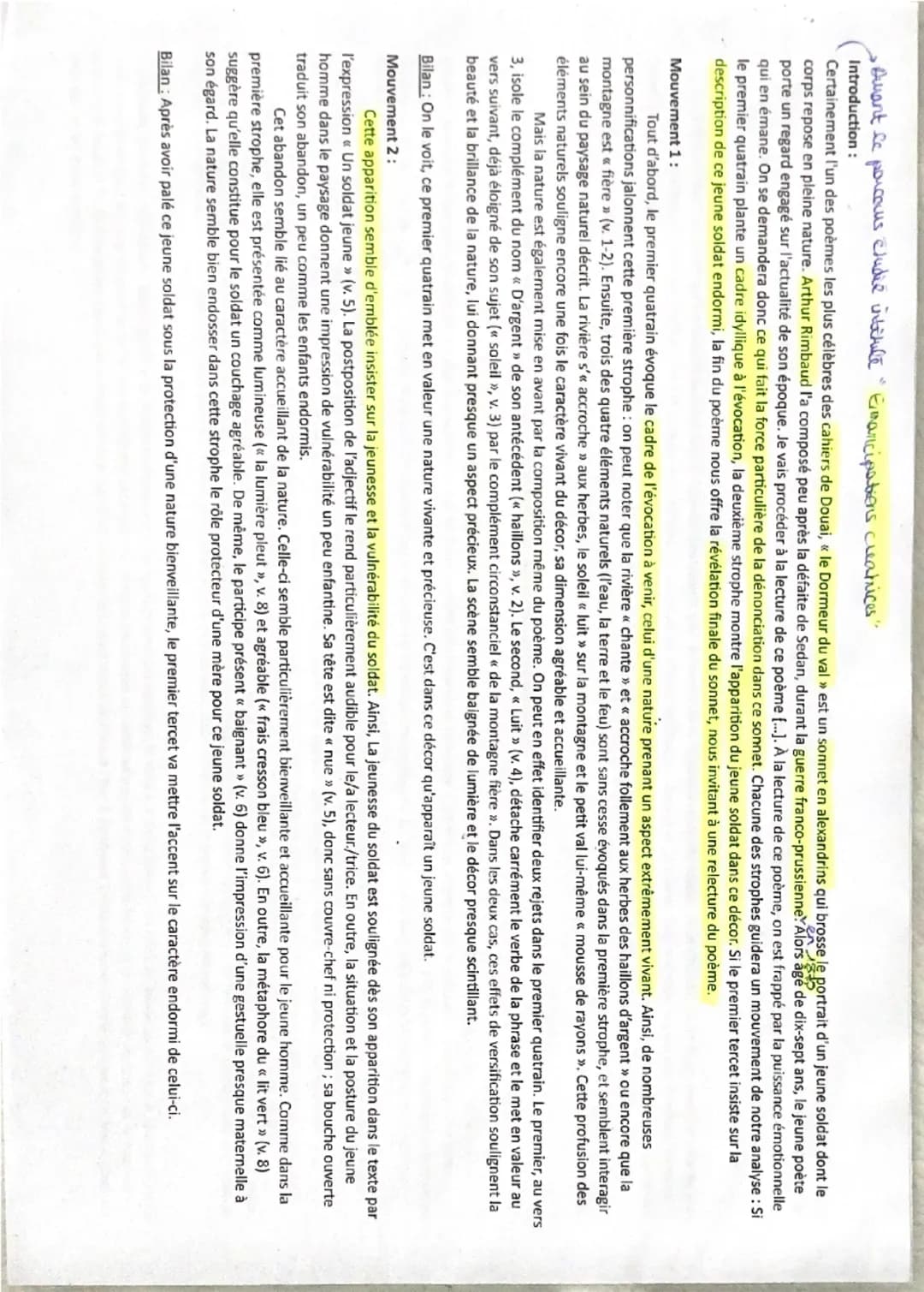 Explication linéaire 6: Le Dormeur du val, Arthur Rimbaud
Hesitation mot - sommeil = revelation finale efficace
apparence bucolique = paysag