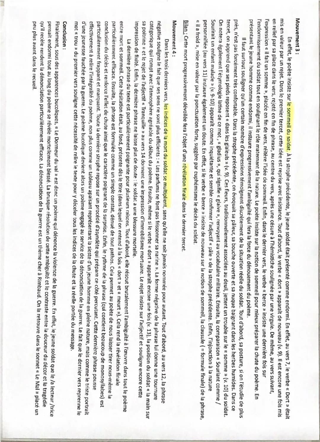 Explication linéaire 6: Le Dormeur du val, Arthur Rimbaud
Hesitation mot - sommeil = revelation finale efficace
apparence bucolique = paysag