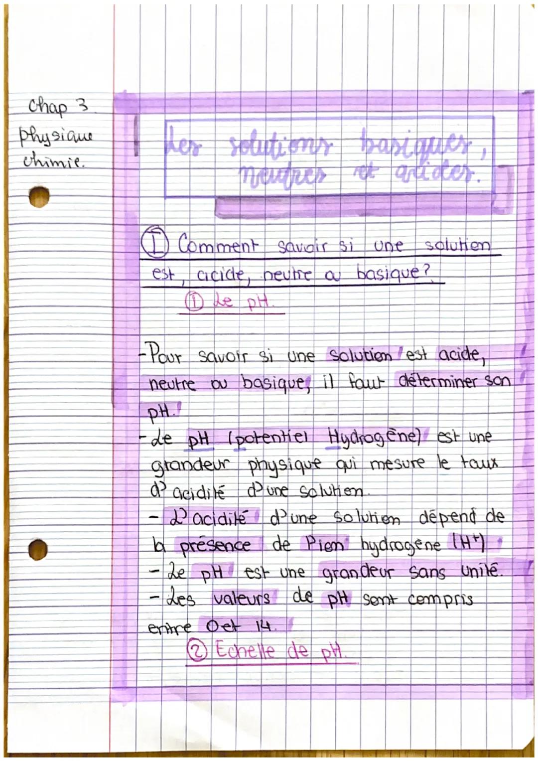 Chap 3

Physique
chimie.

hes solutions basiques,
neutres et acider.

① Comment savoir si une solution
est, cicide, neutre of basique?

PH

