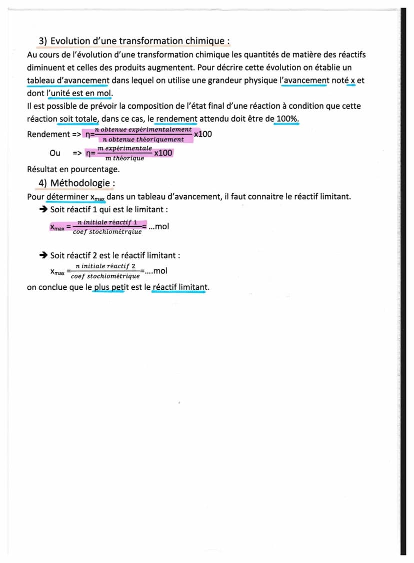 Chapitre 3: modélisation d'une transformation chimique.
1) Les propriétés d'une transformation chimique :
Définition : lors d'une réaction c