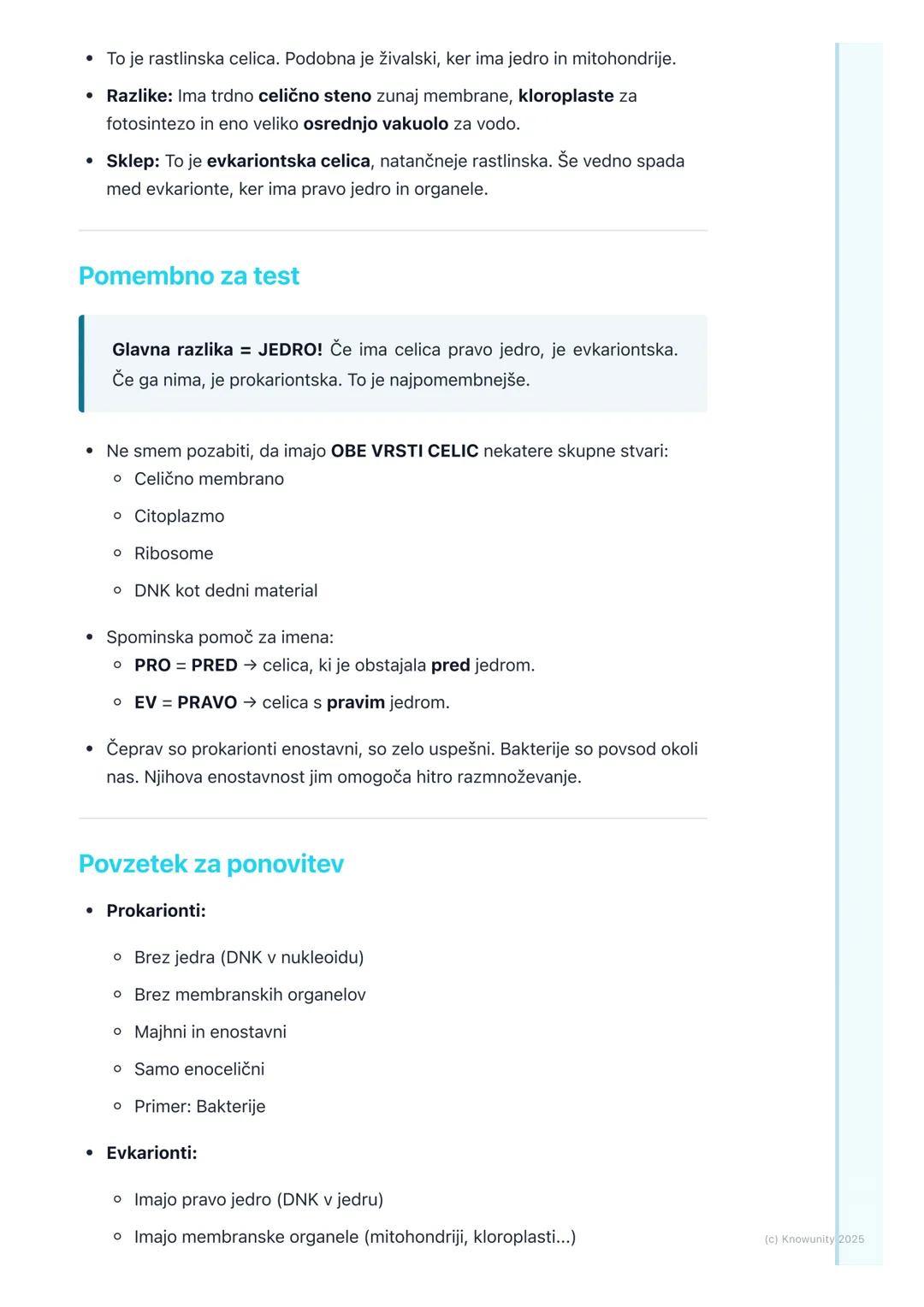 # Prokariontske in evkariontske
celice

Splošen pregled

Vse živo je zgrajeno iz celic. Celica je osnovna enota življenja. Ampak niso vse
ce