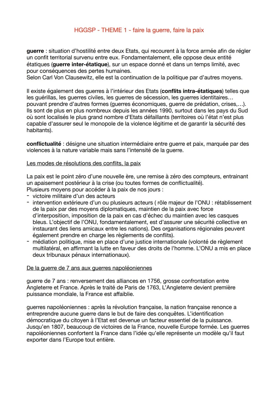 HGGSP-THEME 1 - faire la guerre, faire la paix
guerre : situation d'hostilité entre deux Etats, qui recourent à la force armée afin de régle