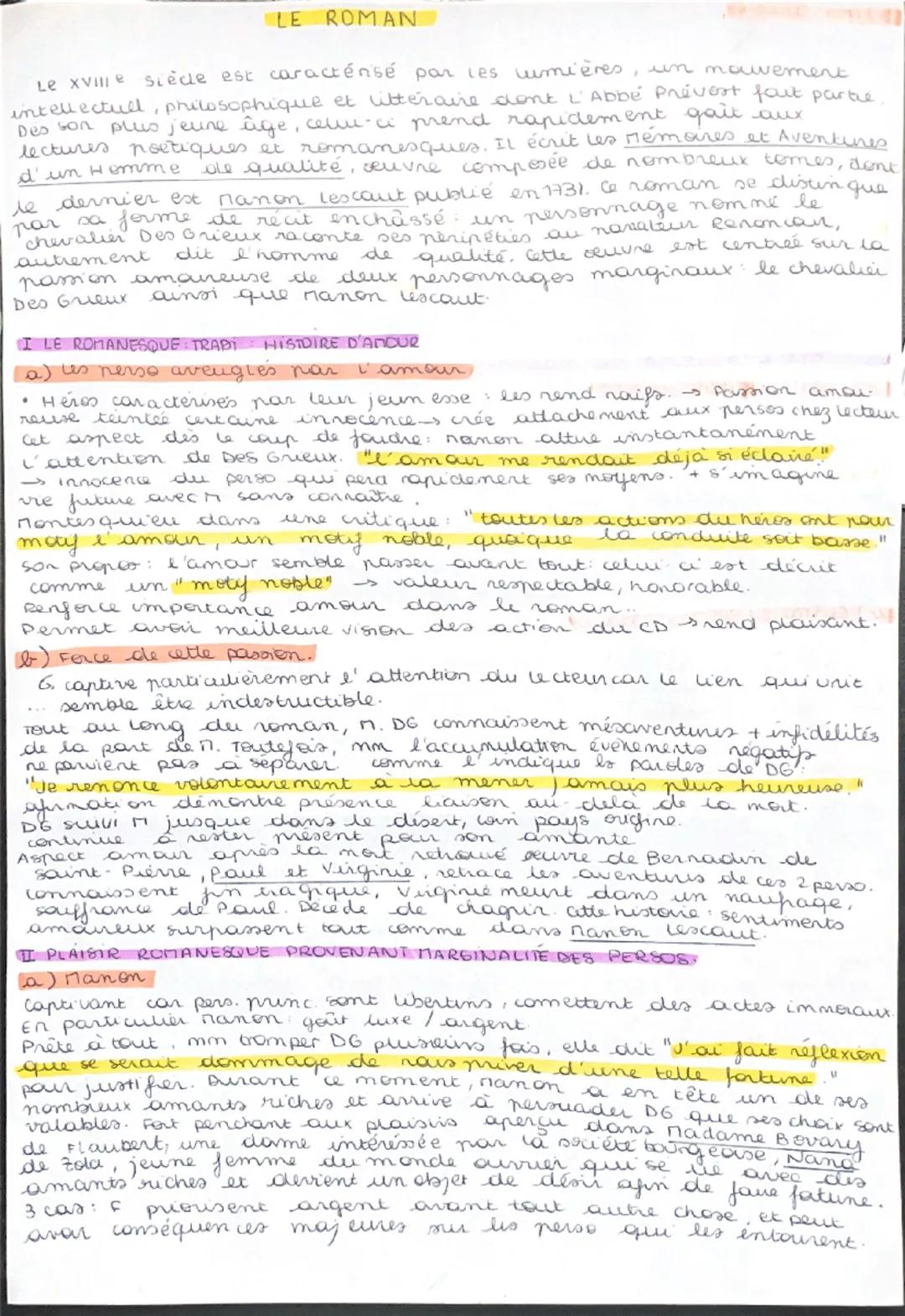 ## LE ROMAN

Le XVIIIe siècle est caractérisé par les lumières, un mouvement
intellectuel, philosophique et littéraire dont l'Abbé Prévost f