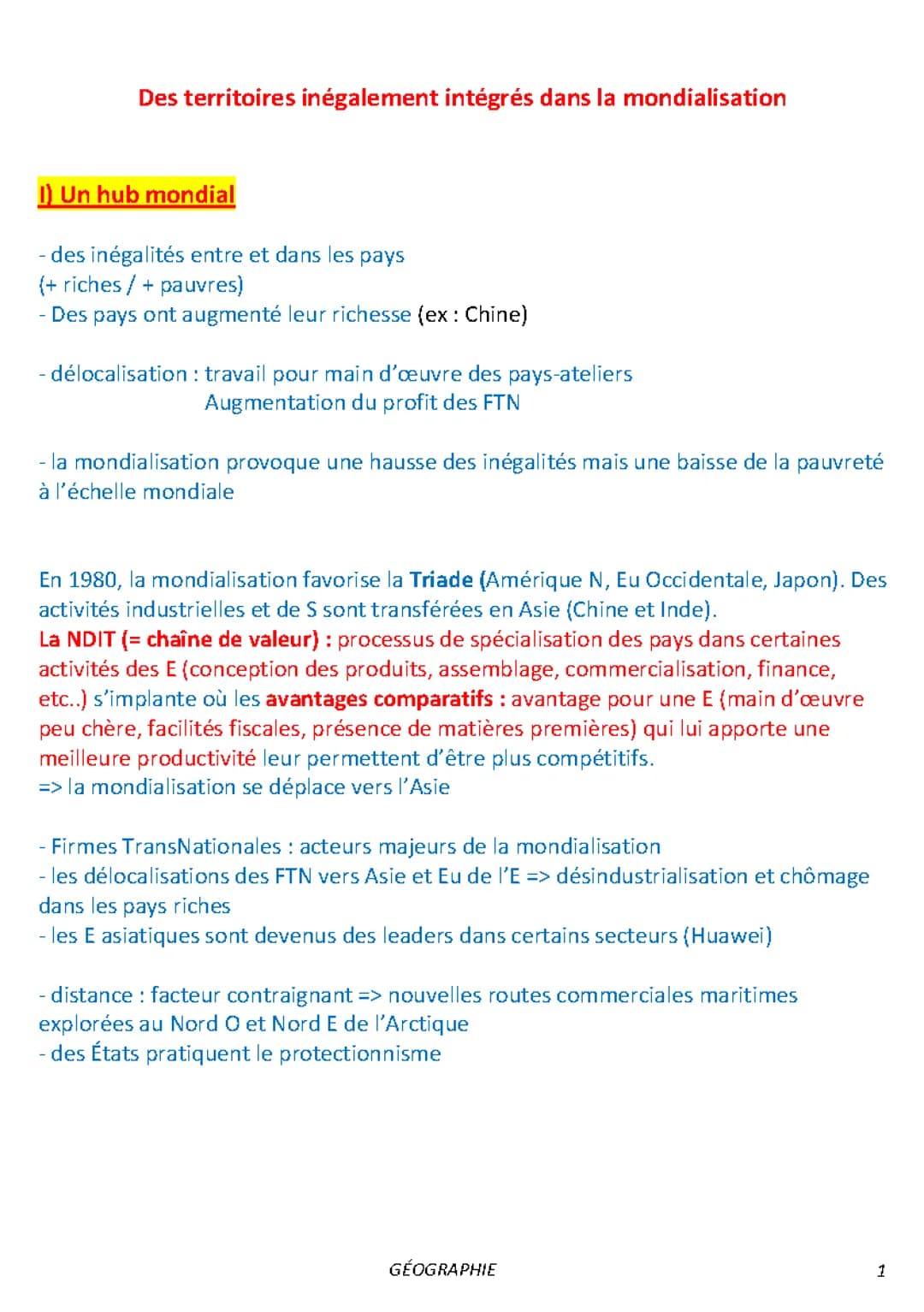 Des territoires inégalement intégrés dans la mondialisation 