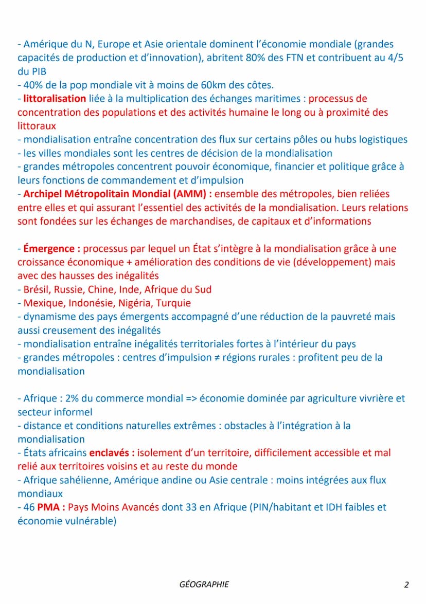 Des territoires inégalement intégrés dans la mondialisation
1) Un hub mondial
- des inégalités entre et dans les pays
(+ riches / + pauvres)
