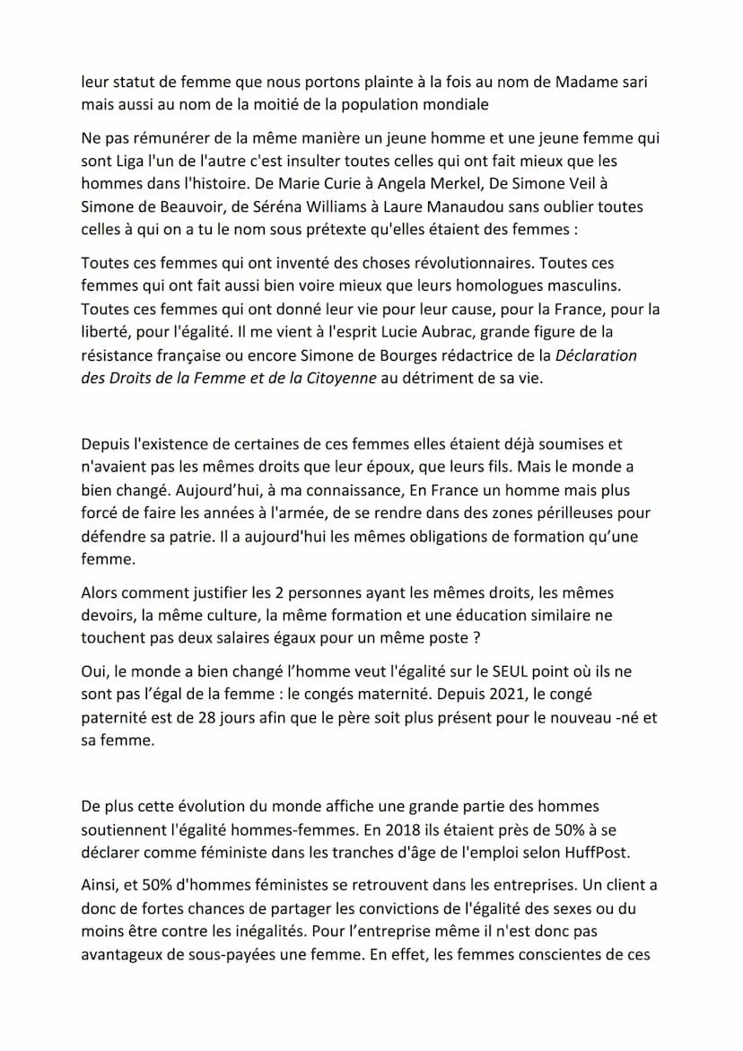 Plaidoirie
En ce jour d'Octobre 2021, au conseil des Prud'hommes, un procès est en cours. L'avocat de la
victime prend la parole.
Monsieur l