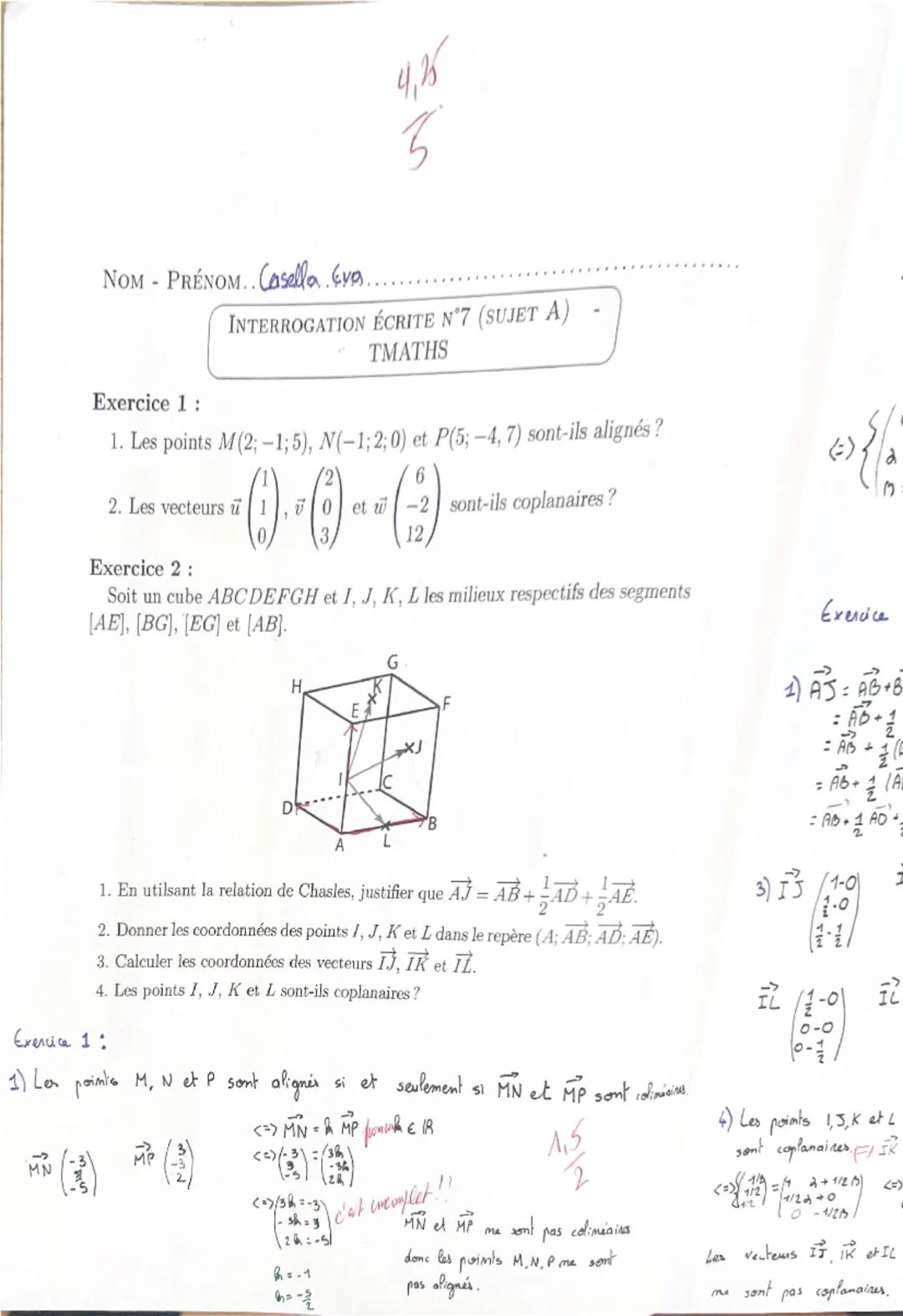 --- OCR Start ---
TMATHSI
Chapitre 4: cours
2020-2021
Vecteurs, droites et plans de l'espace
I Vecteurs de l'espace
1) Définitions
On étend 