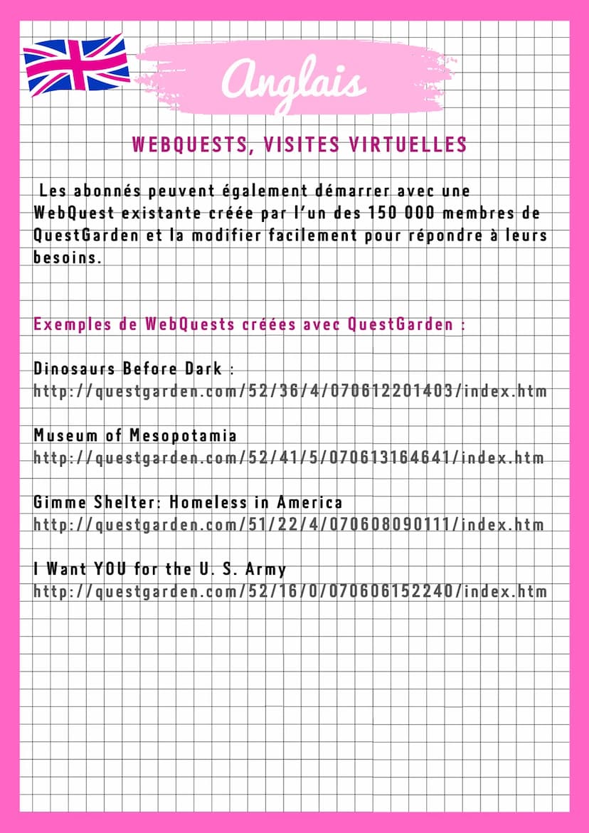 AK
Définition : «InterQuête», «Quête guidée», «Une quête sur
Internet» ou encore «MissionWeb», tous des synonymes
pour décrire un «WebQuest»