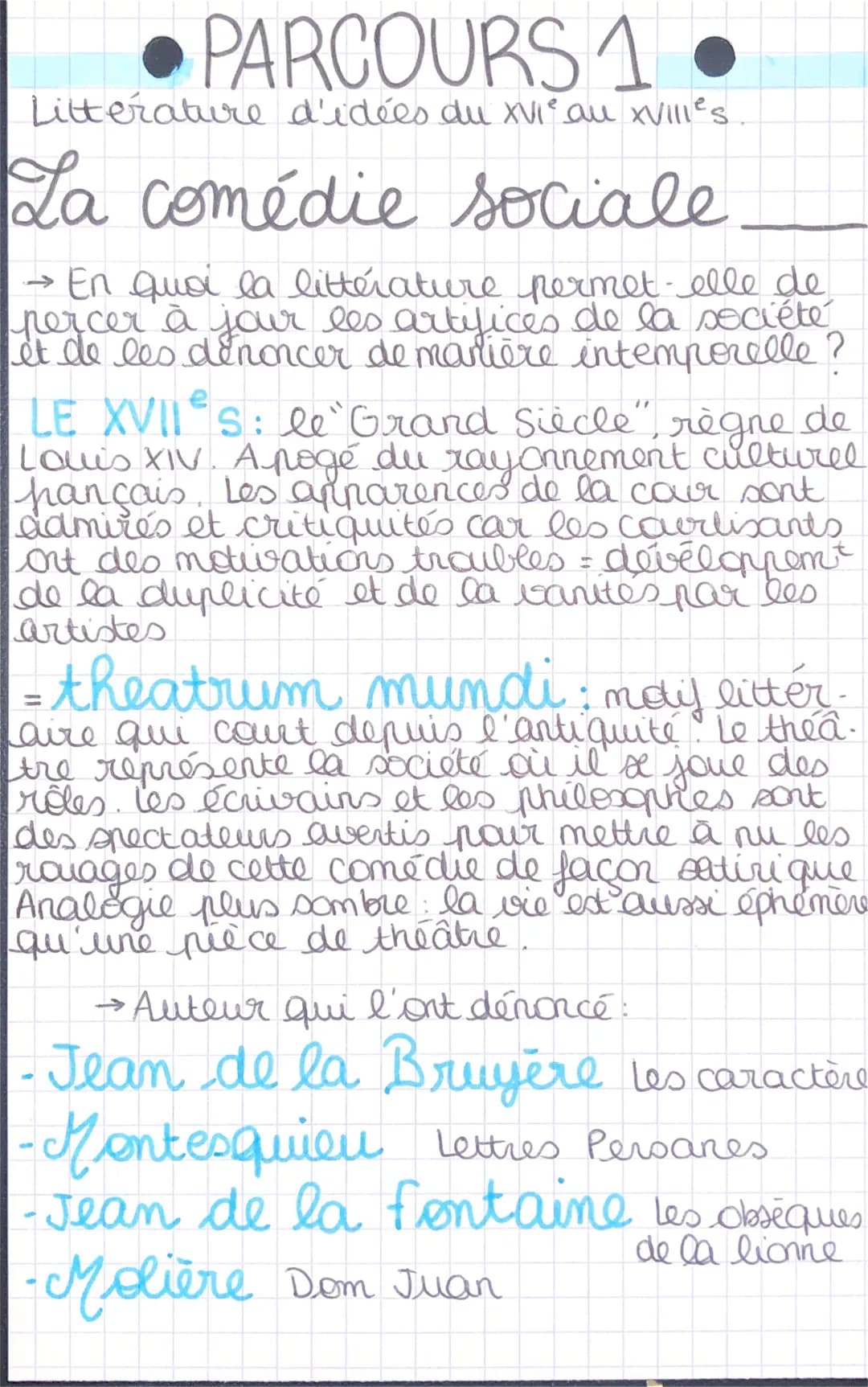 PARCOURS 1.
Litterature d'idées du XVI° au XVIII's
La comédie sociale
→ En quoi la littérature permet-elle de
percer à jour les artifices de