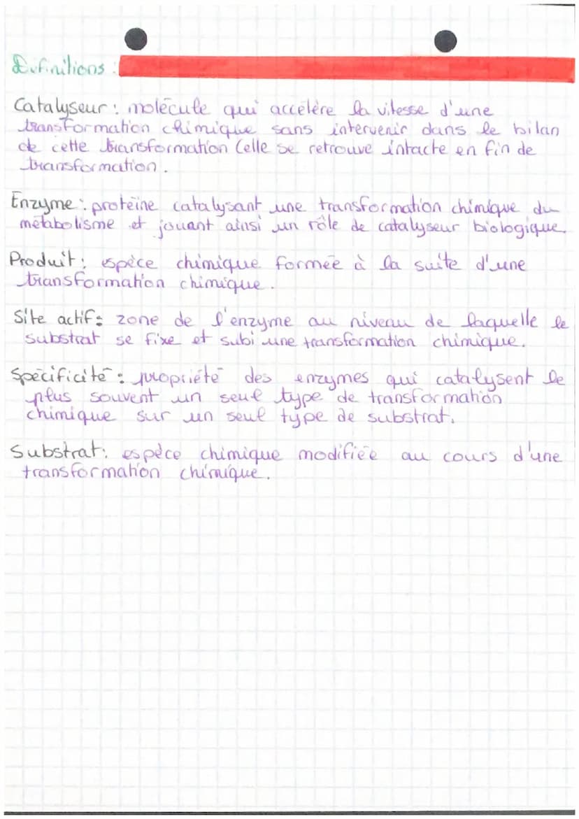 V
S
Les Enzymes~~
1. Les enzymes, des catalyseurs biologiques:
→ Une enzyme accélère le déroulement d'une reaction chimique,
au cours de laq