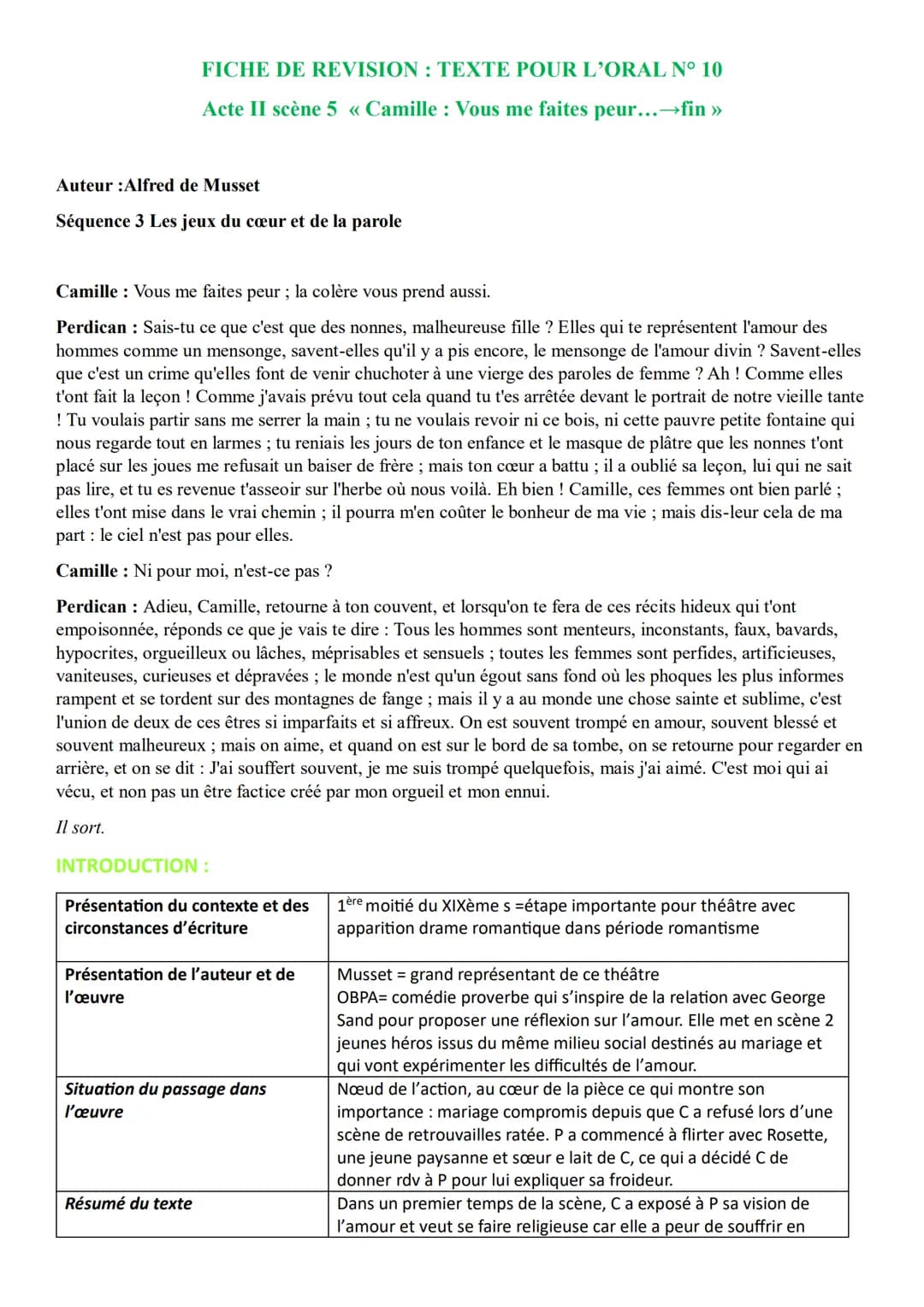 Analyse linéaire Acte 2 scène 5 On ne badine pas avec l'amour